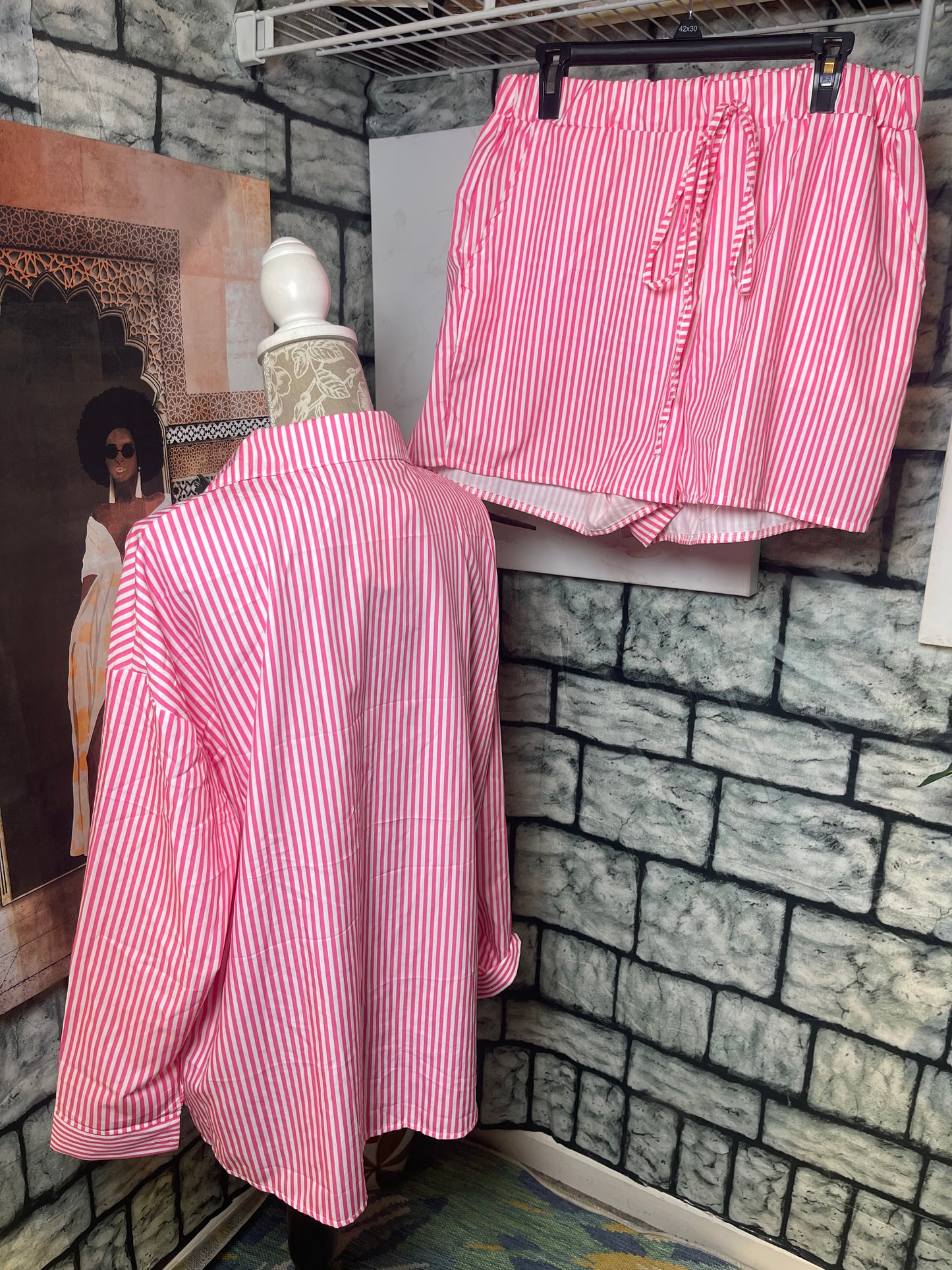 Pink White 2 Piece Pants Set Women sz 1XL