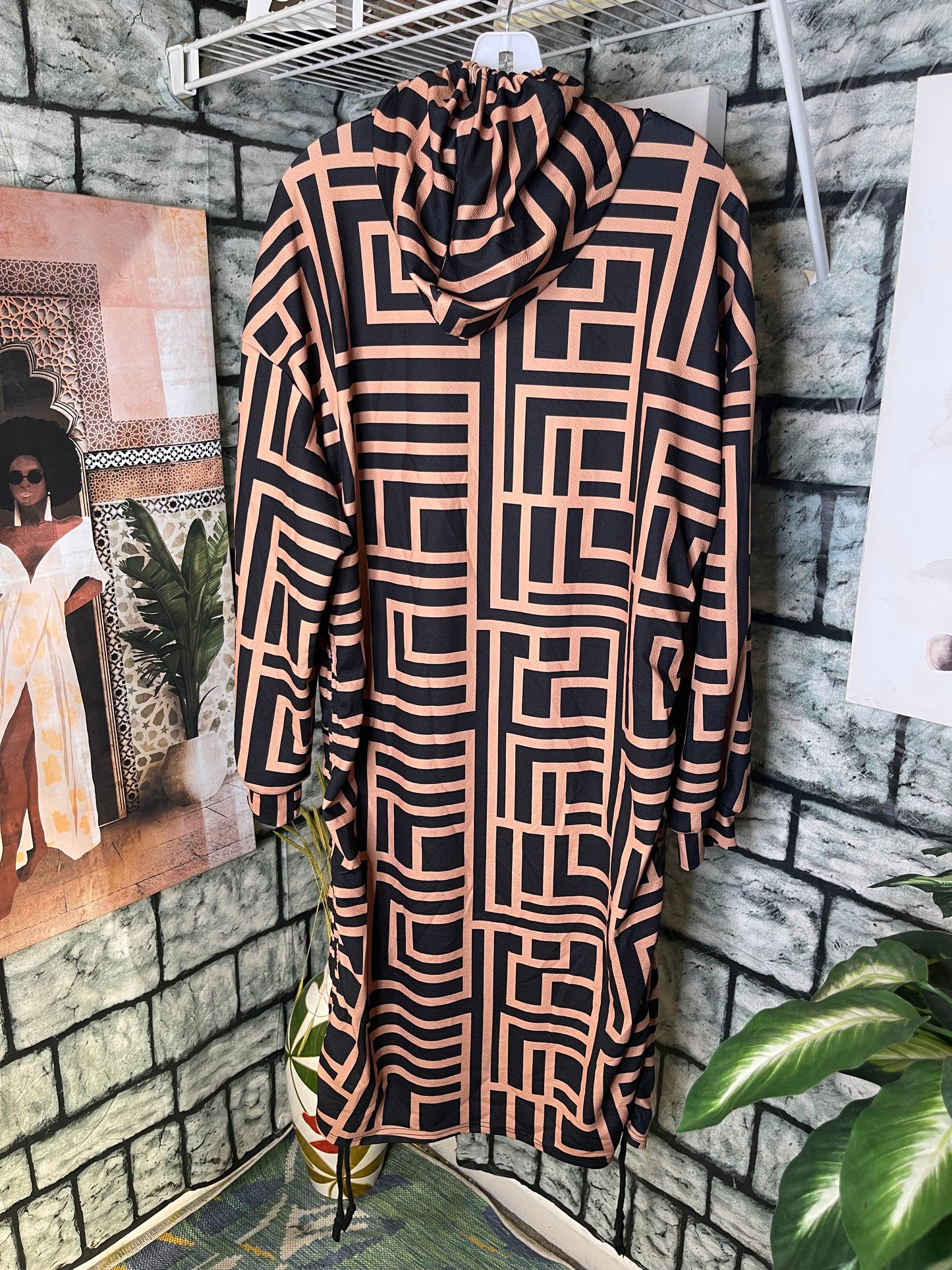 Shein Tan Black Print Dress Women sz 2XL