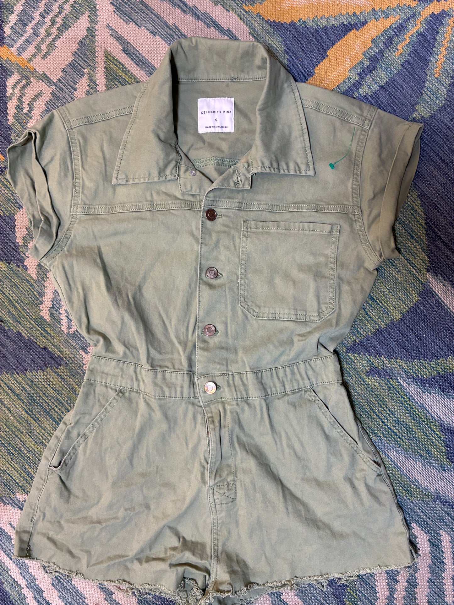 Celebrity Pink Green Romper Women sz Small