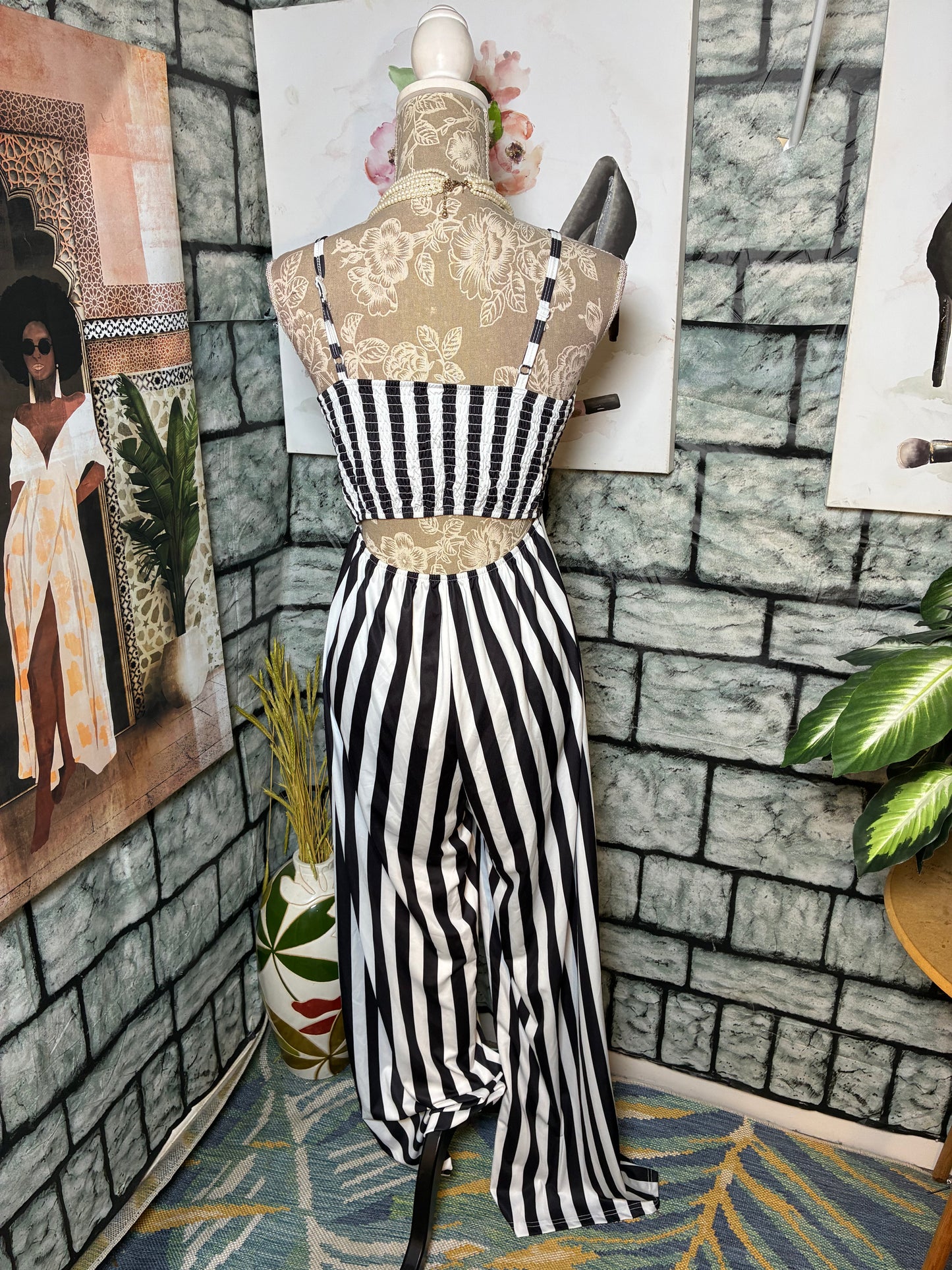 Black White Jumpsuit Women sz Large