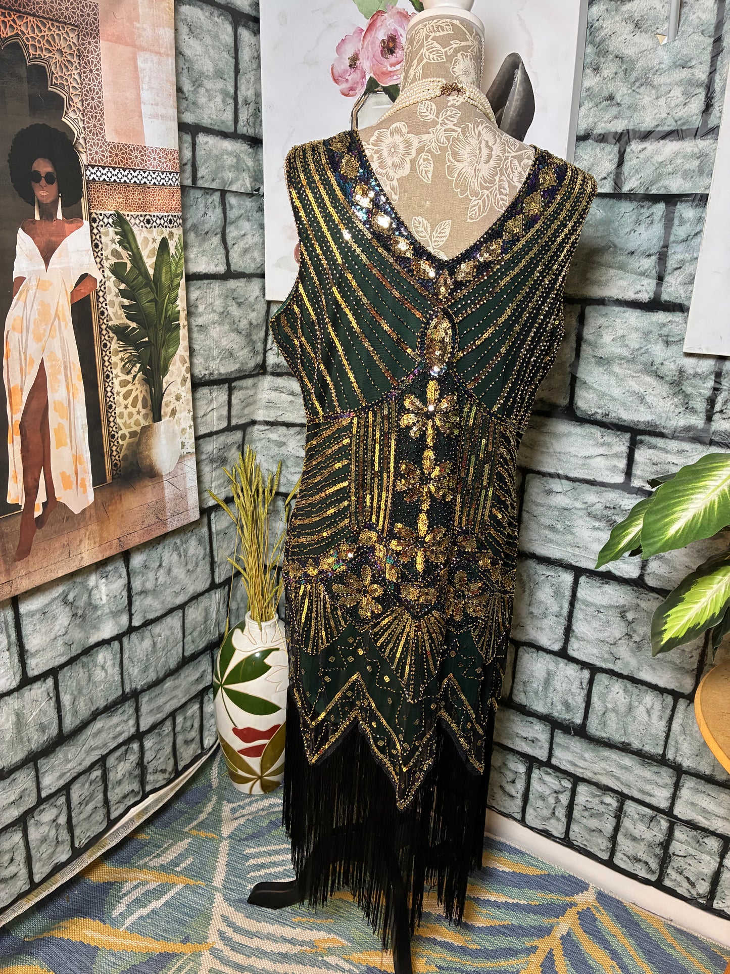 NEW Green Black Dress Women sz 2XL