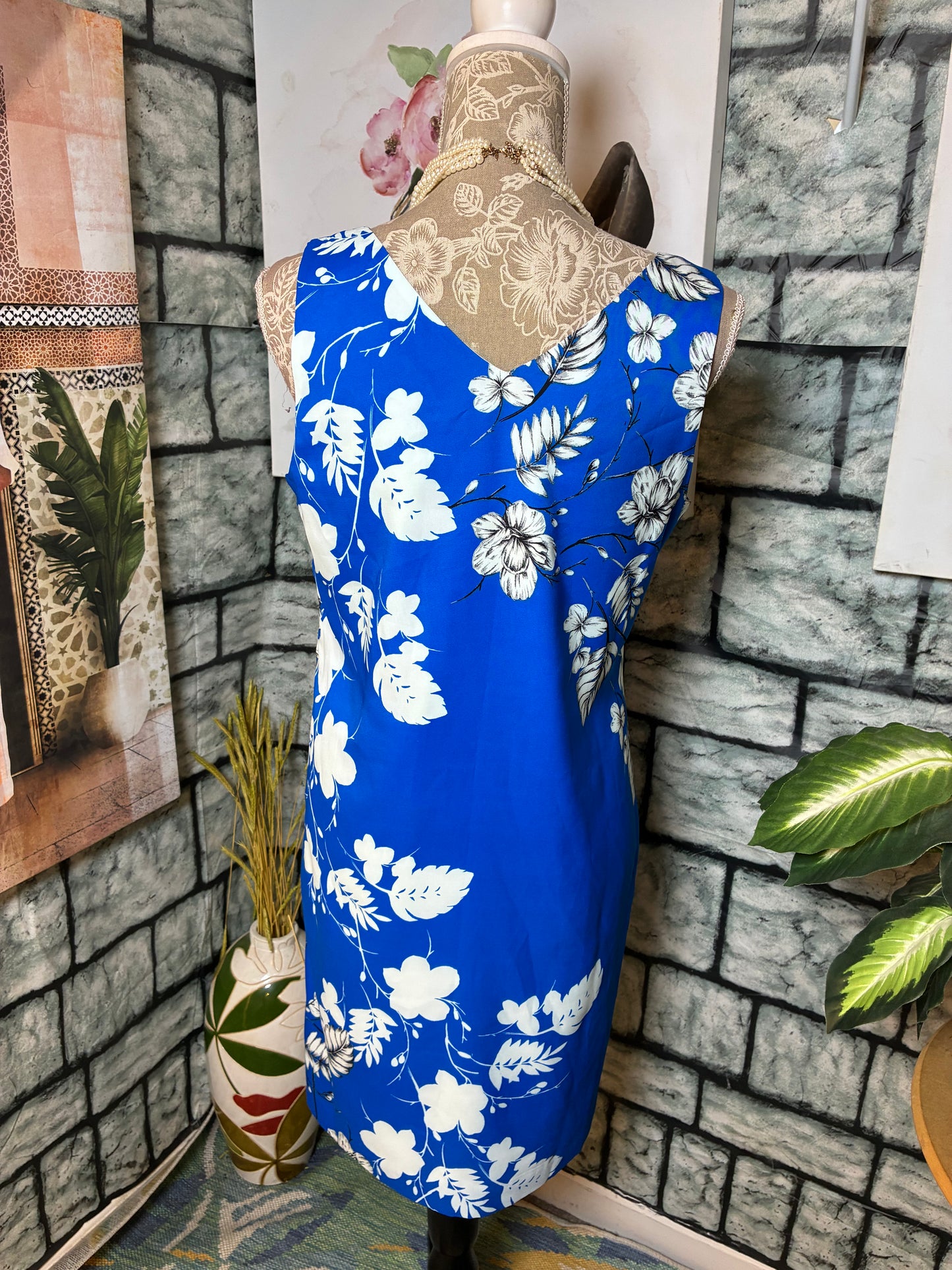 Vince Camuto Blue White Floral Dress Women sz 6