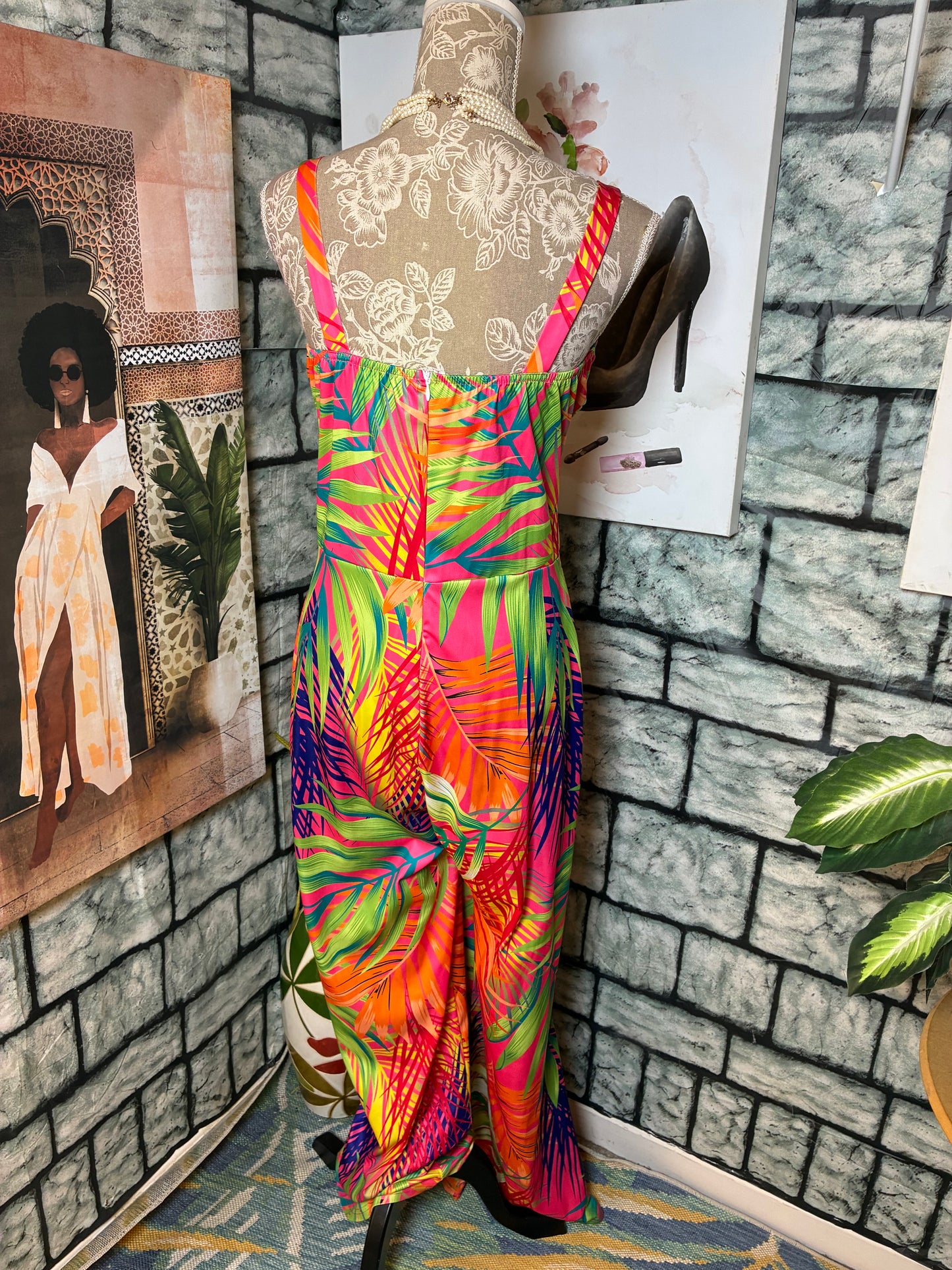 Orange Colorful Jumpsuit Women sz 2XL (can fit 1XL)