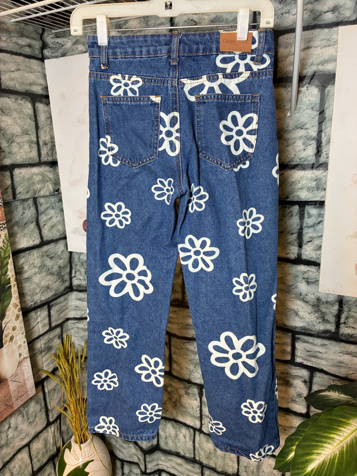 Gogo Star Blue Floral Denim Pants Girls sz 12