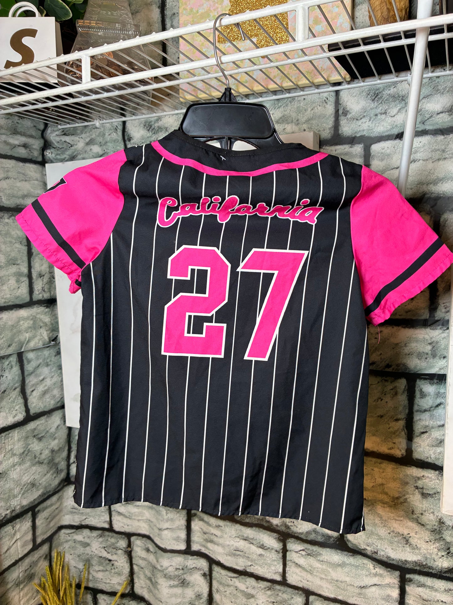 Shein Pink Black Jersey Shirt Girls sz 8