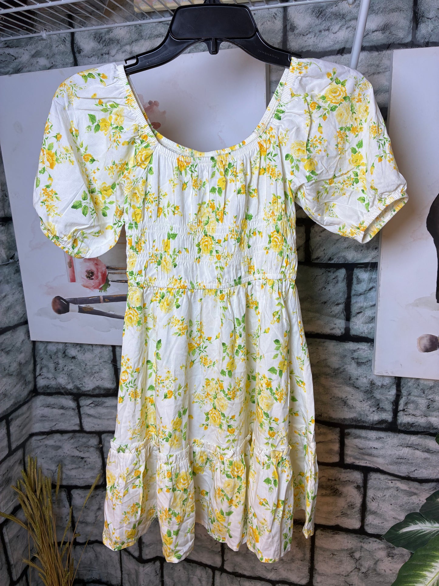 Place Yellow Floral Dress Girls sz 7/8