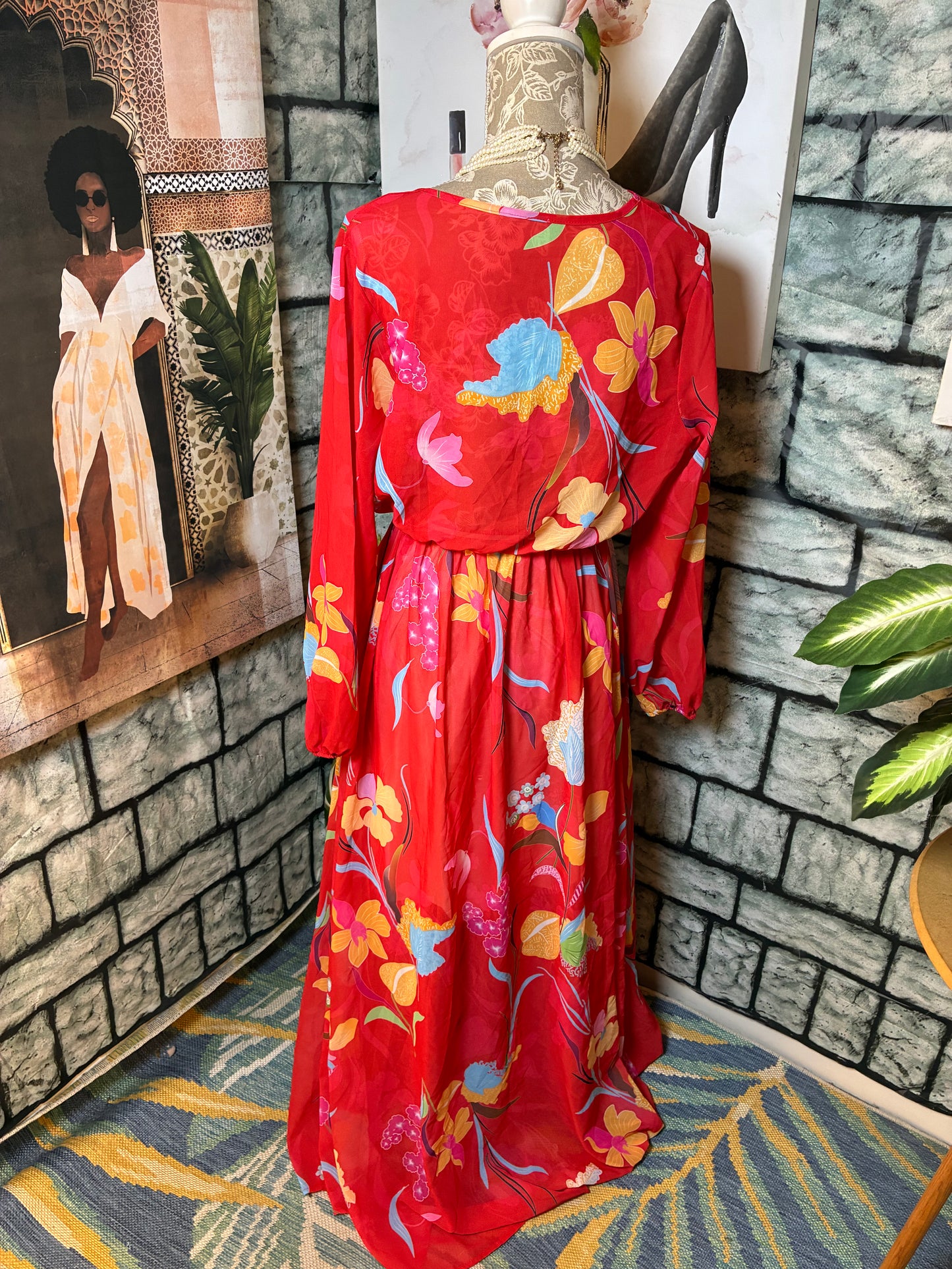 Red Floral Dress Women sz Small