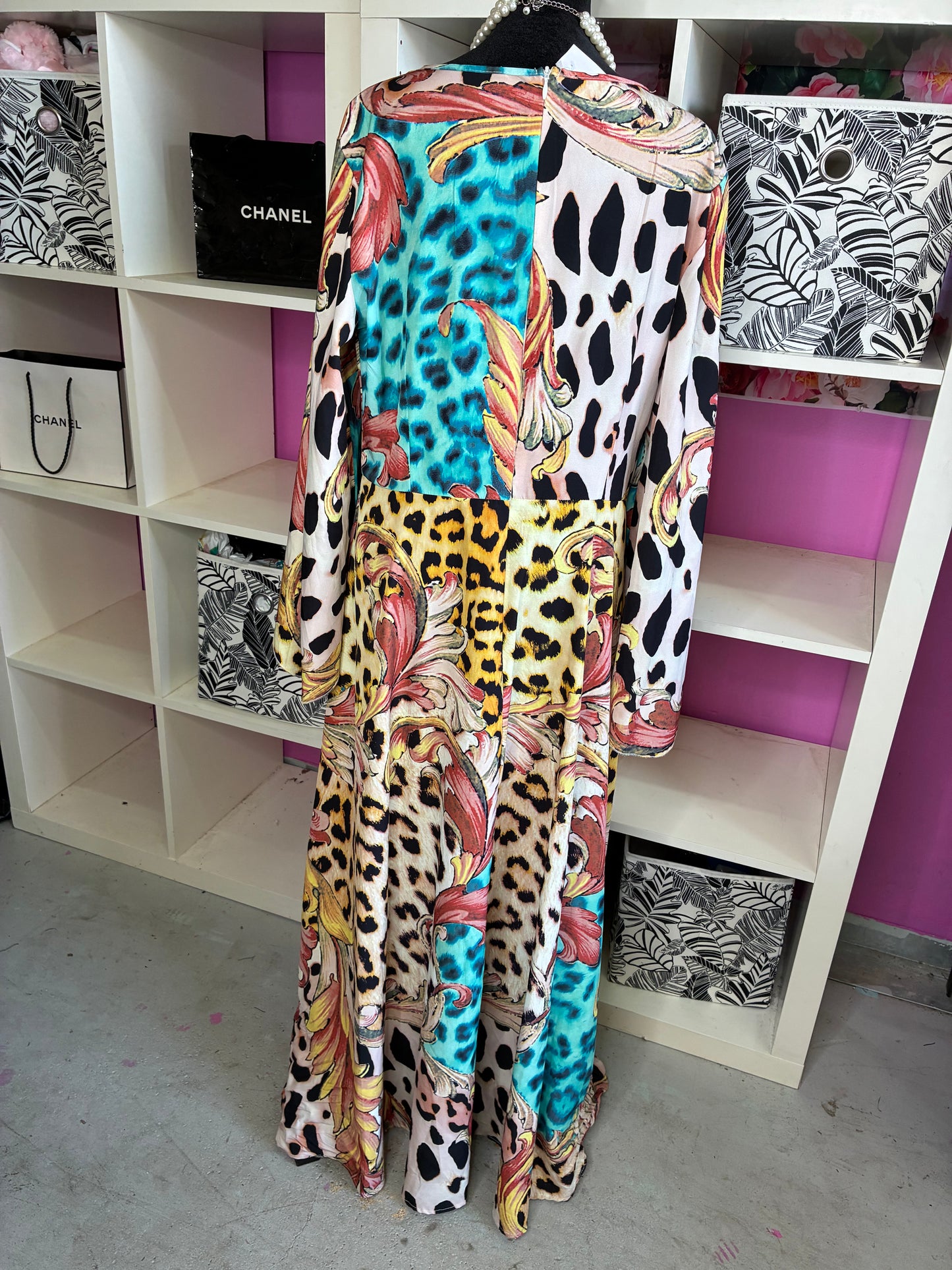 Blue Yellow Print Dress Women sz XL