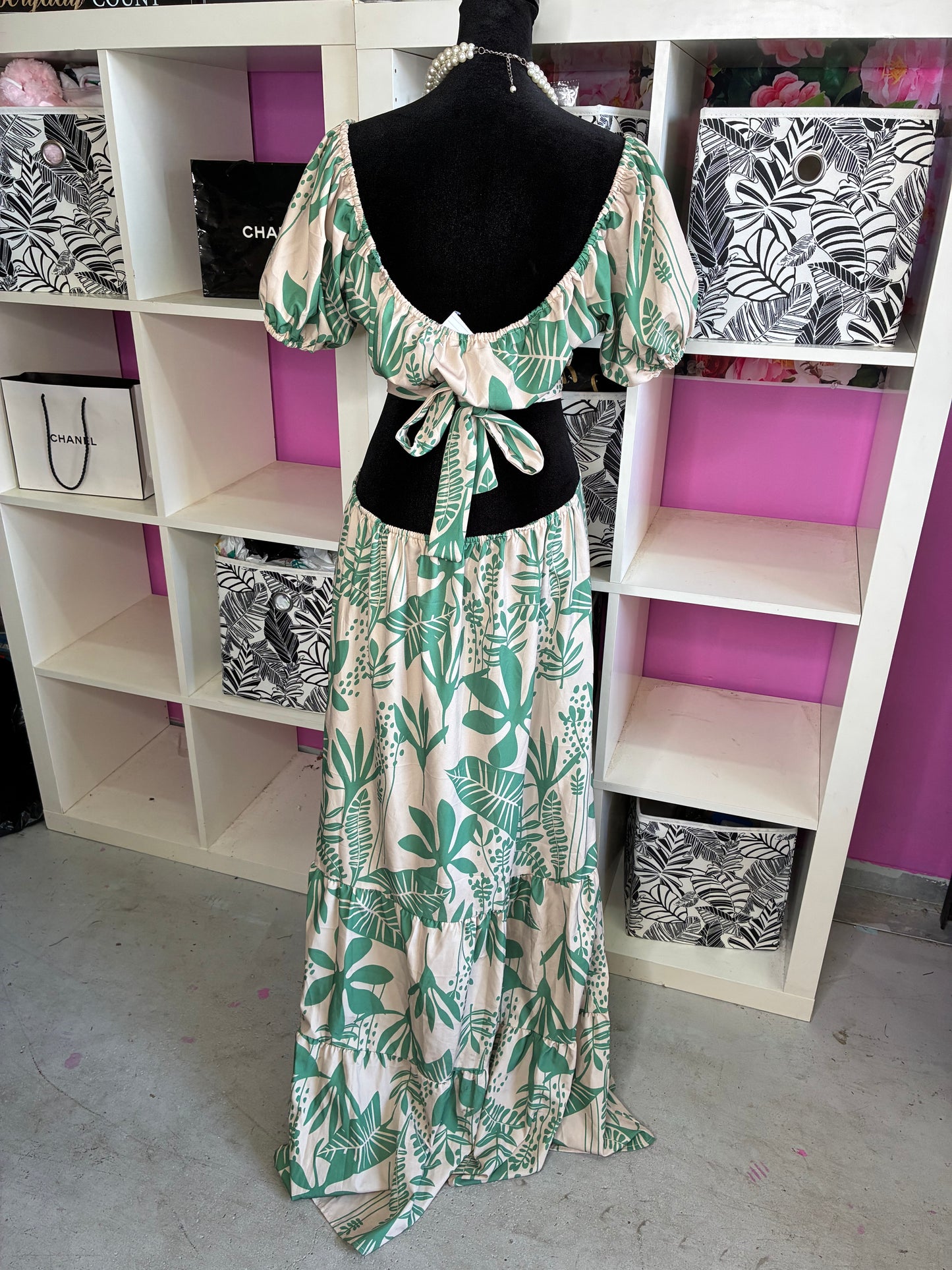 Green Tan Floral Dress Women sz XL