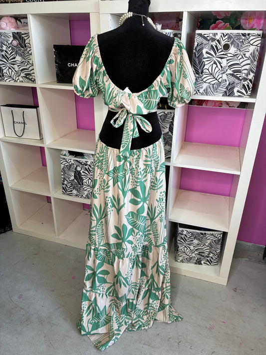 Green Tan Floral Dress Women sz XL