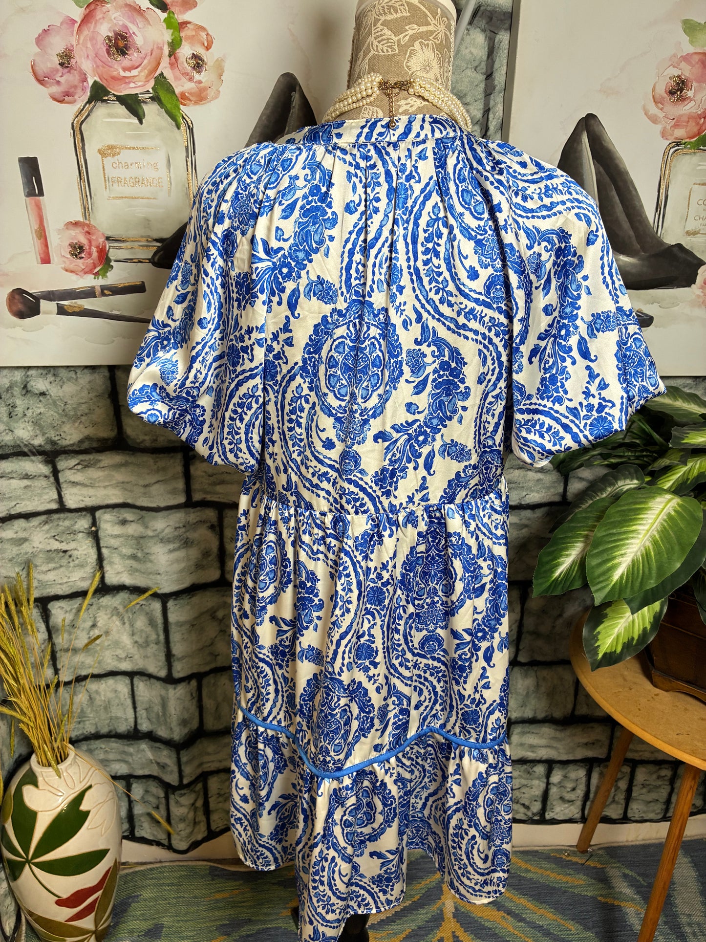 Umgee Blue White Dress Women sz Small