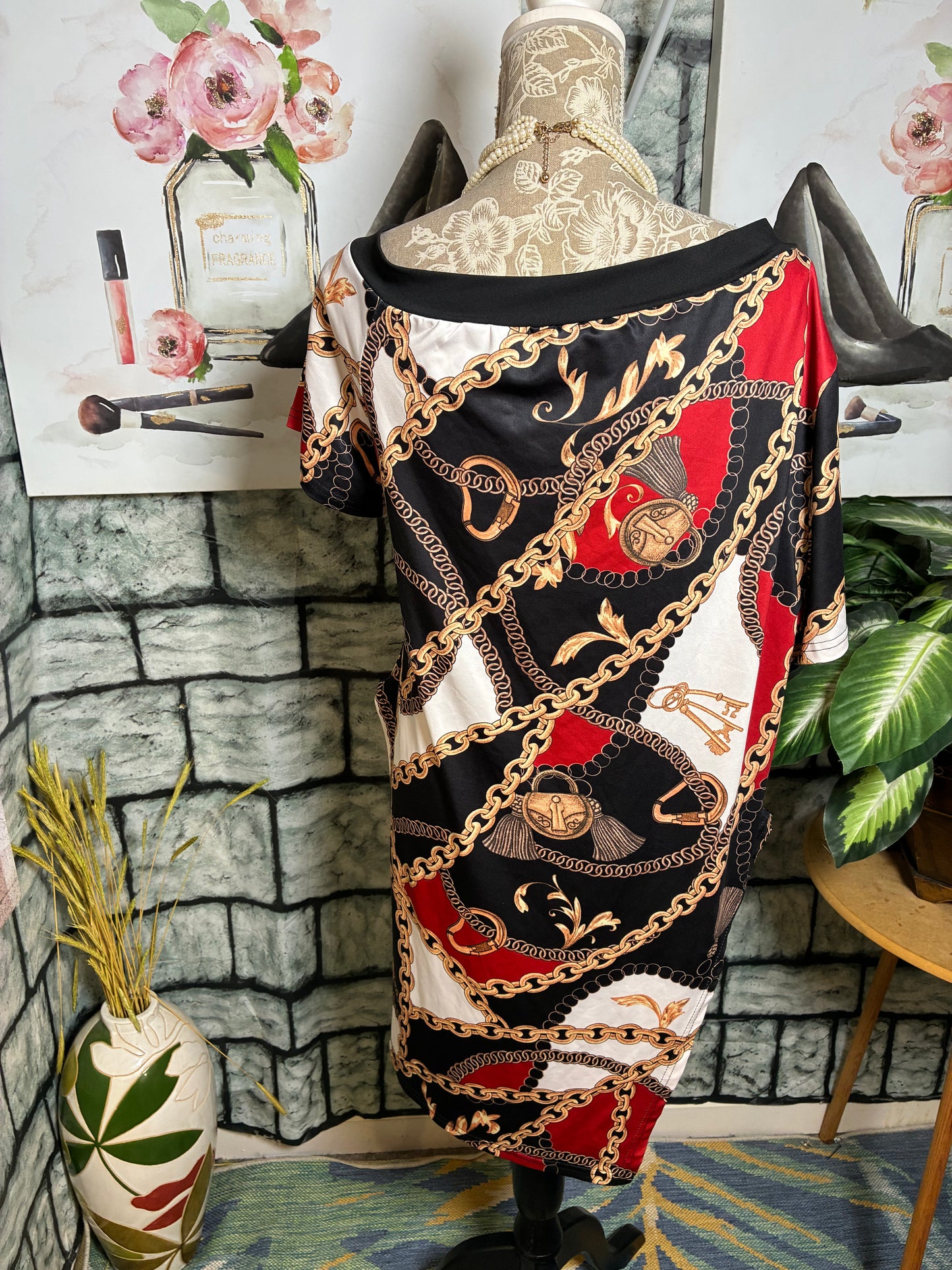 Shein Black Red Print Blouse Women sz 3XL