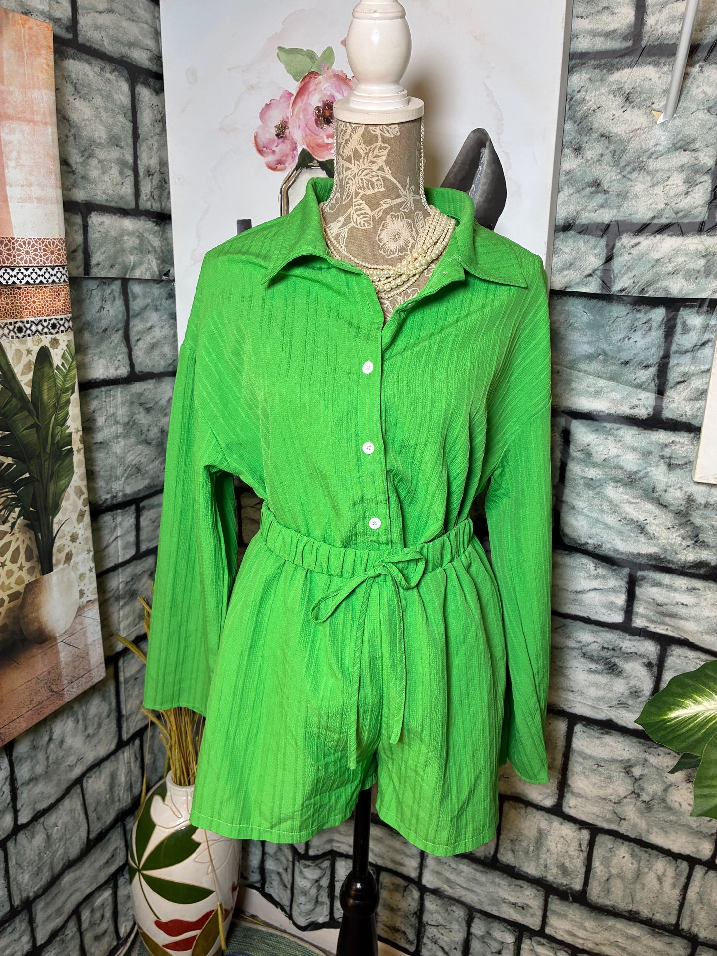 Shein Green 2 piece Pants Set Women sz Large