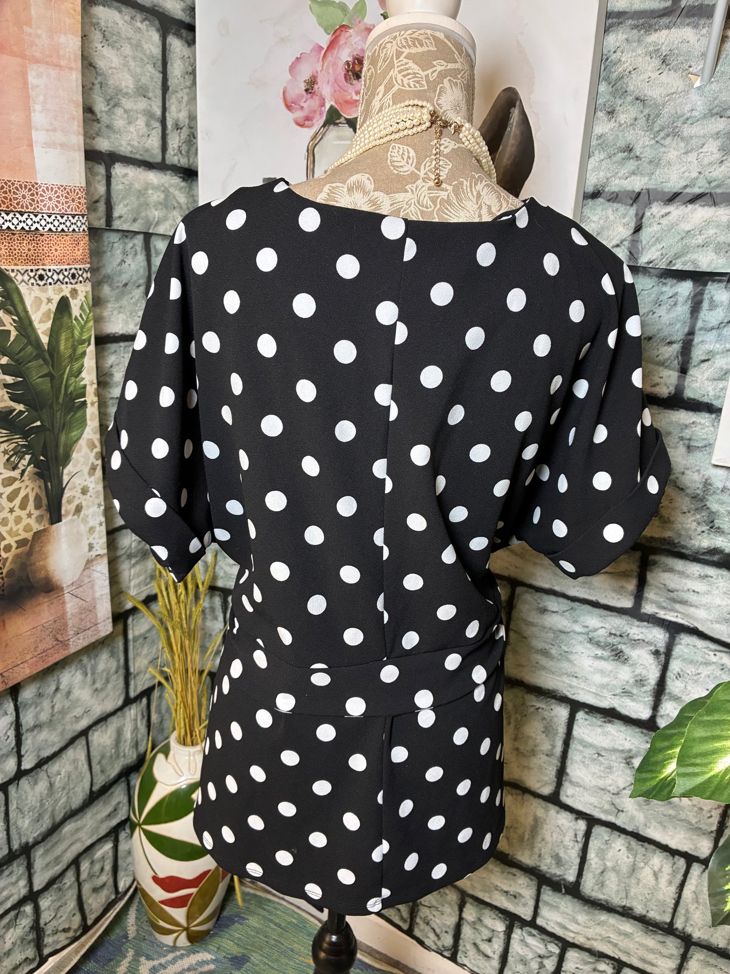 Worthington Black White Polka Dot Blouse Women sz 0XL