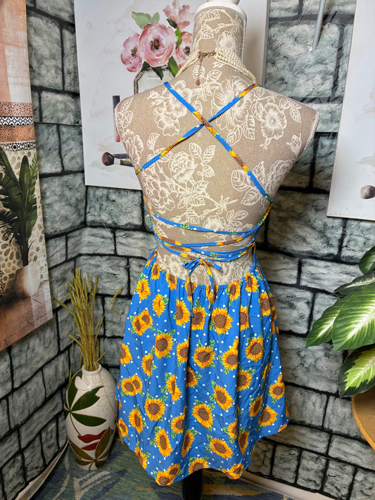 Shein Blue Sunflower Dress Women sz Medium