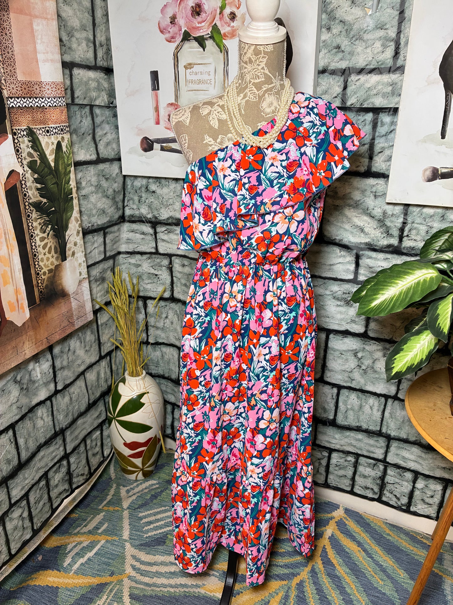 BTFBM Pink Blue Floral Dress Women sz Small