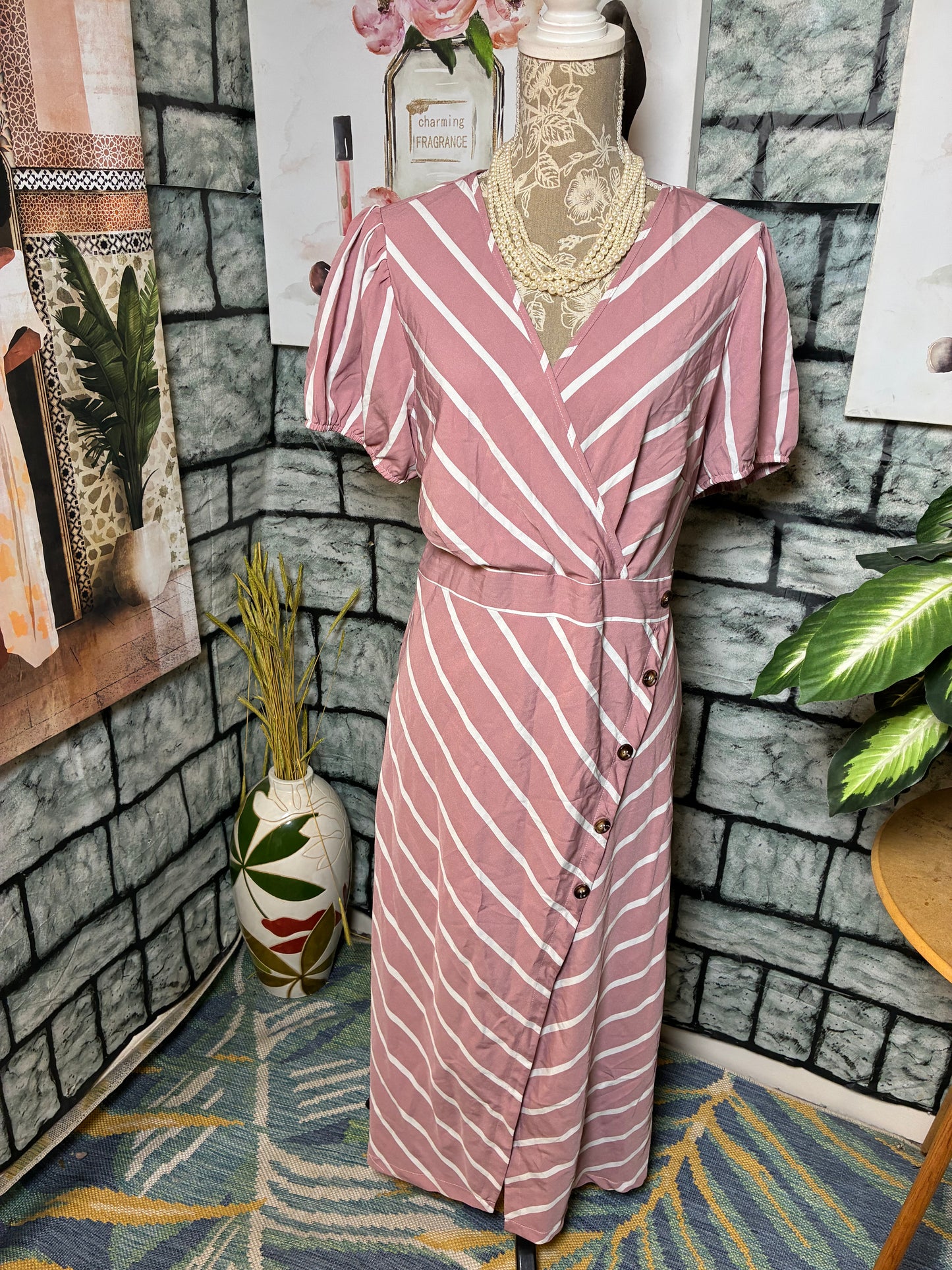 Shein Pink White Dress Women sz 1XL