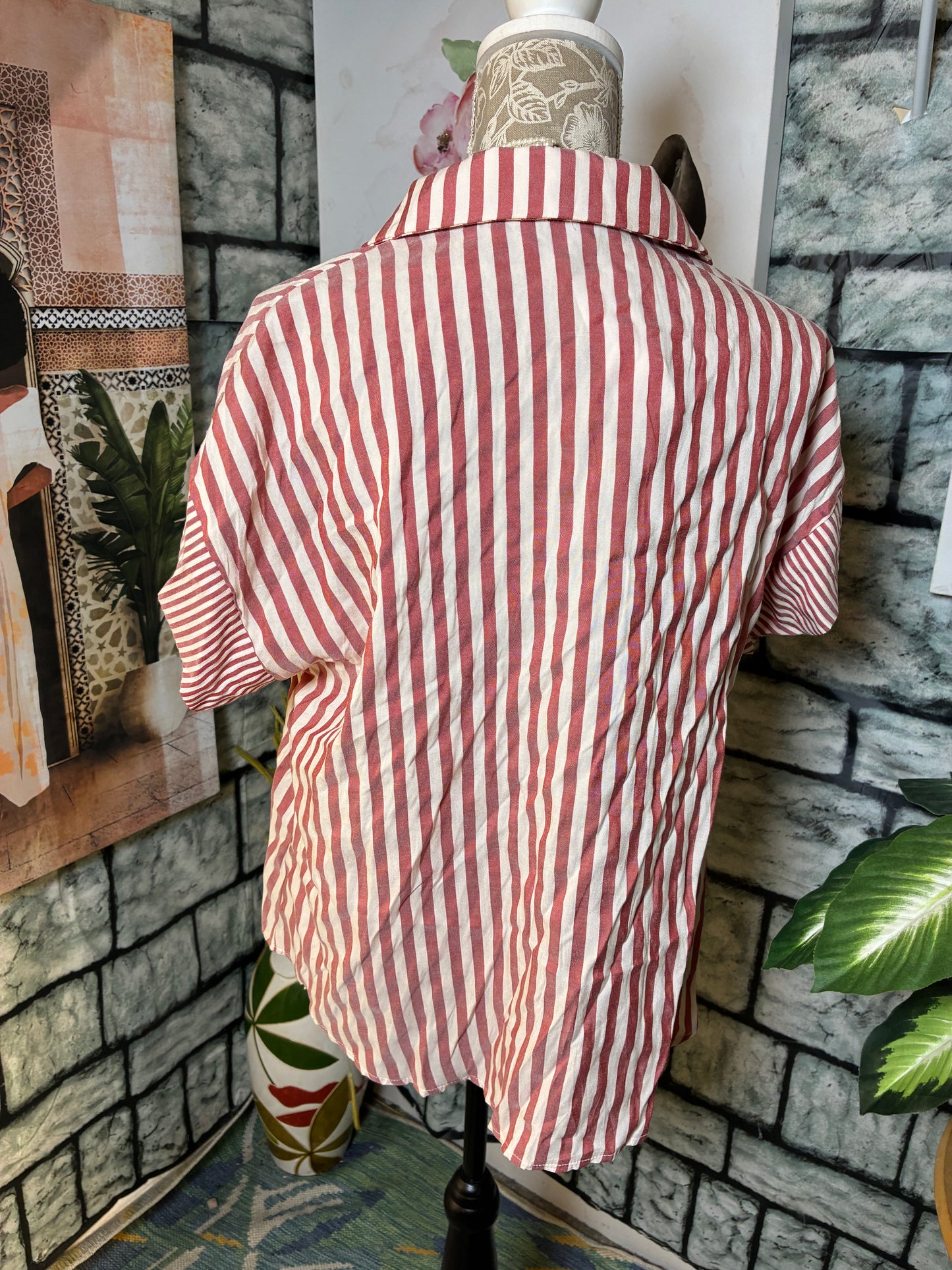 Shein Red Beige Button Blouse Women sz 0XL