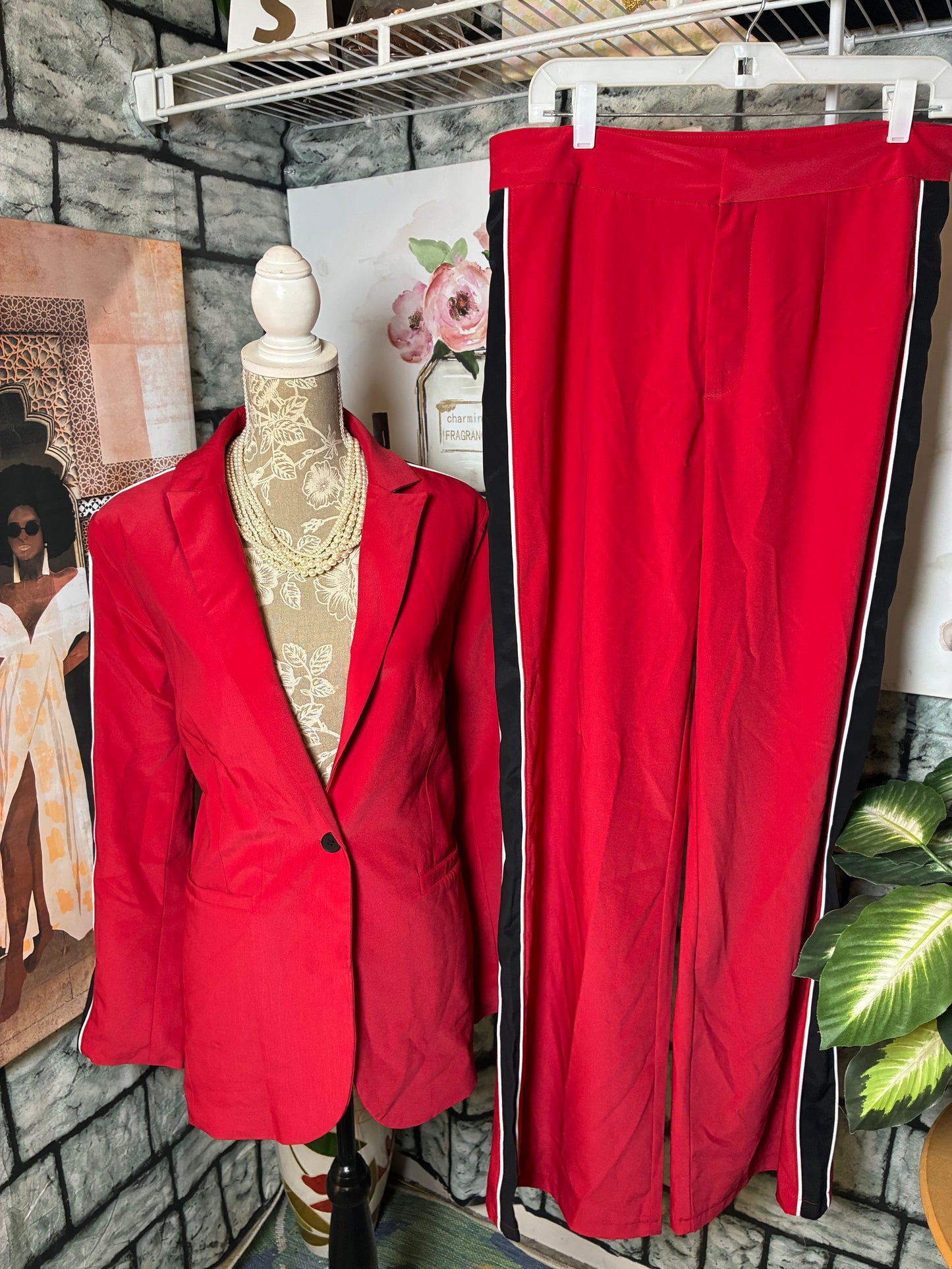 Fashion Nova Red 2 Piece Pants Suit Women sz Large
