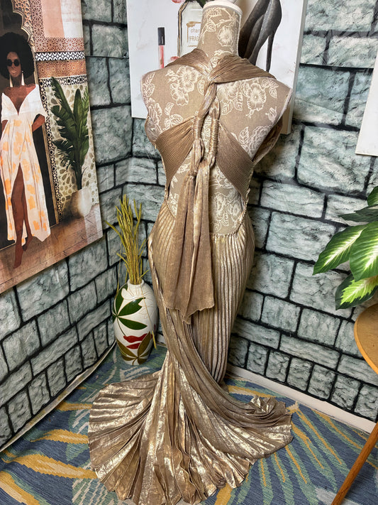 NEW LuxLux Tanish Gold Dress Women sz Large