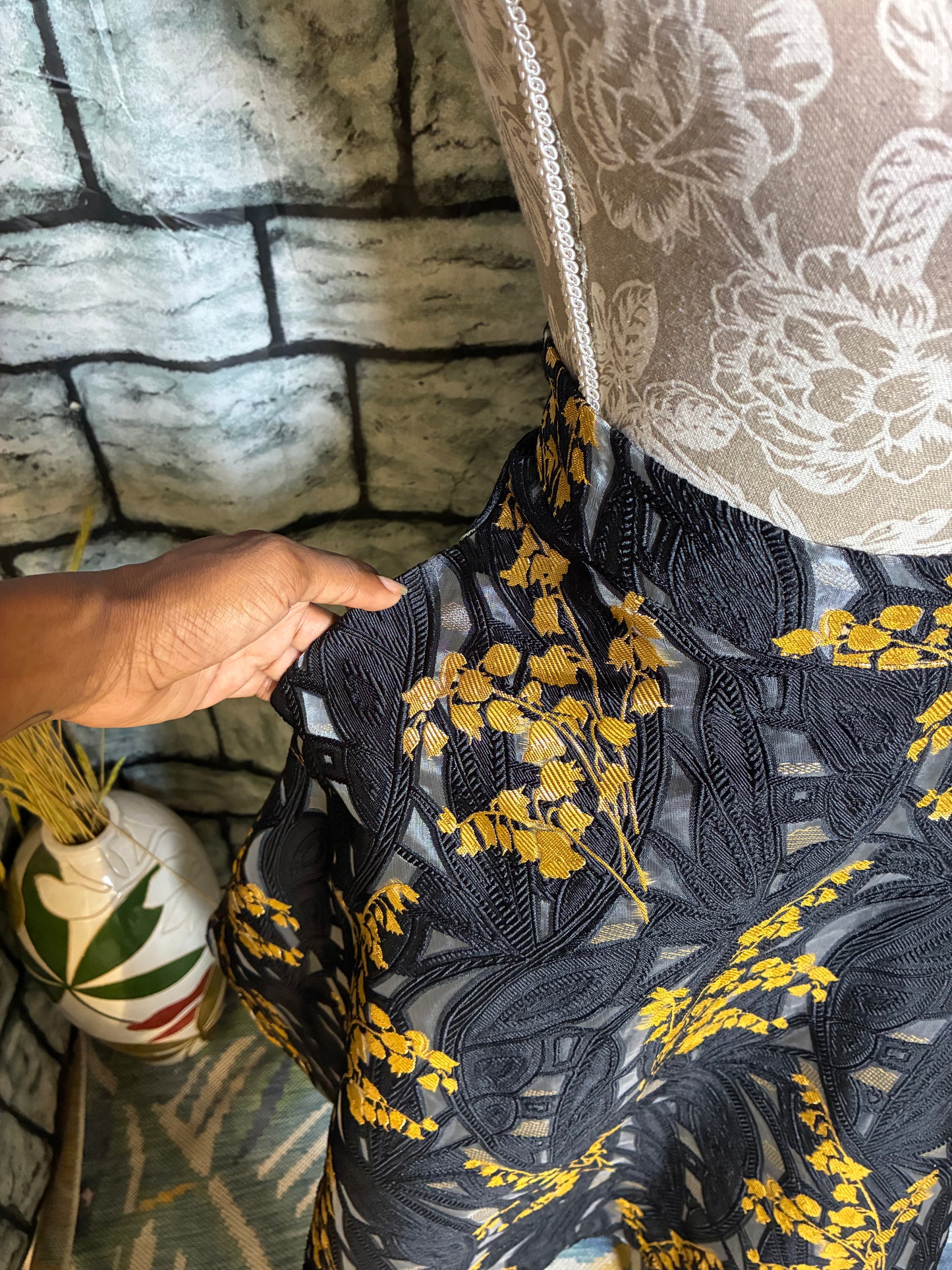 Chic Wish Black Yellow Print Skirt Women sz Large
