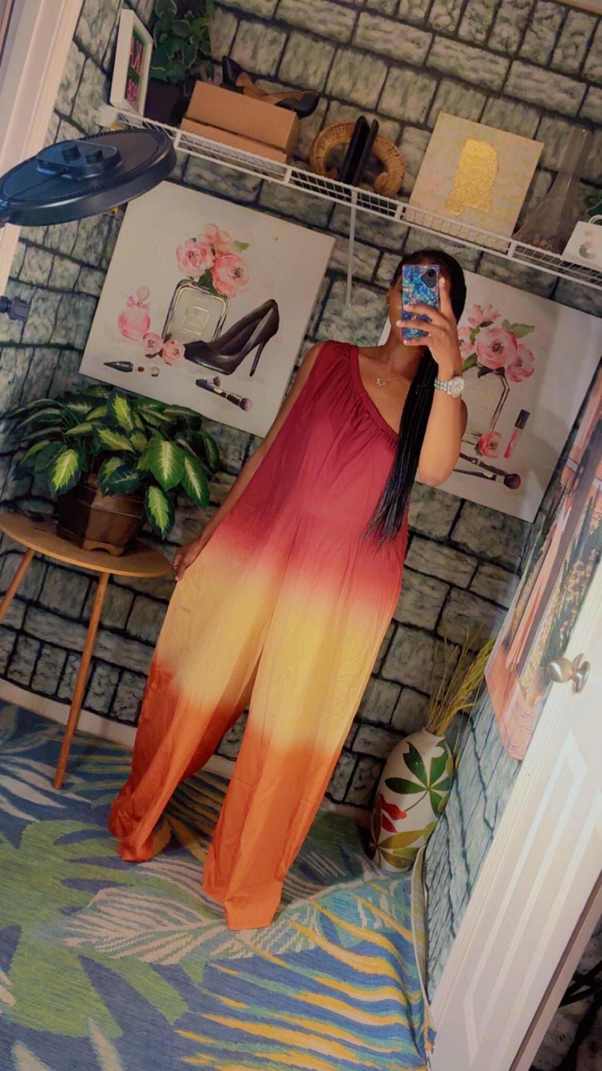 Orange Burgundy Jumpsuit Women sz 1XL