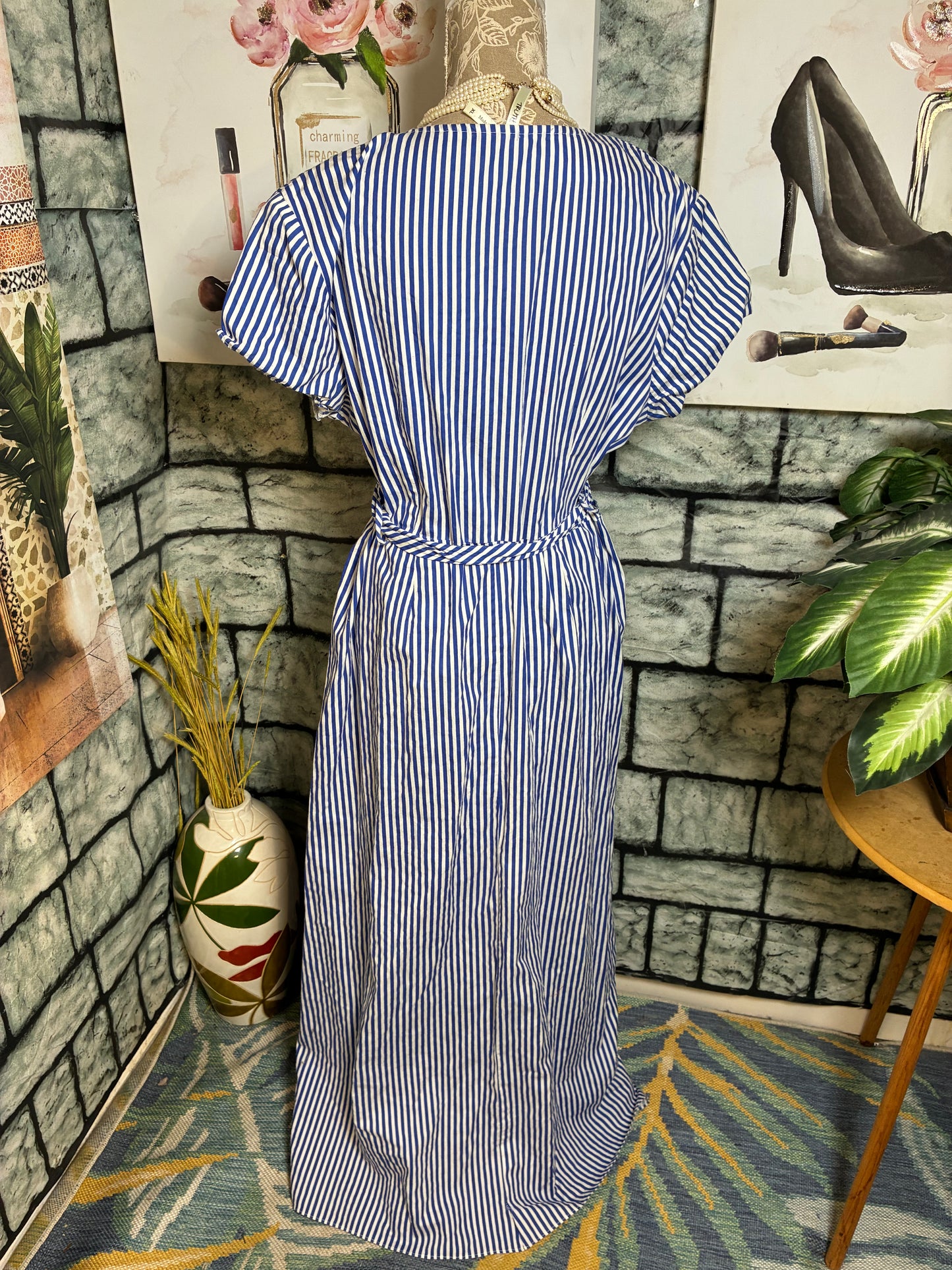 Truth Blue White Blouse Women sz XL