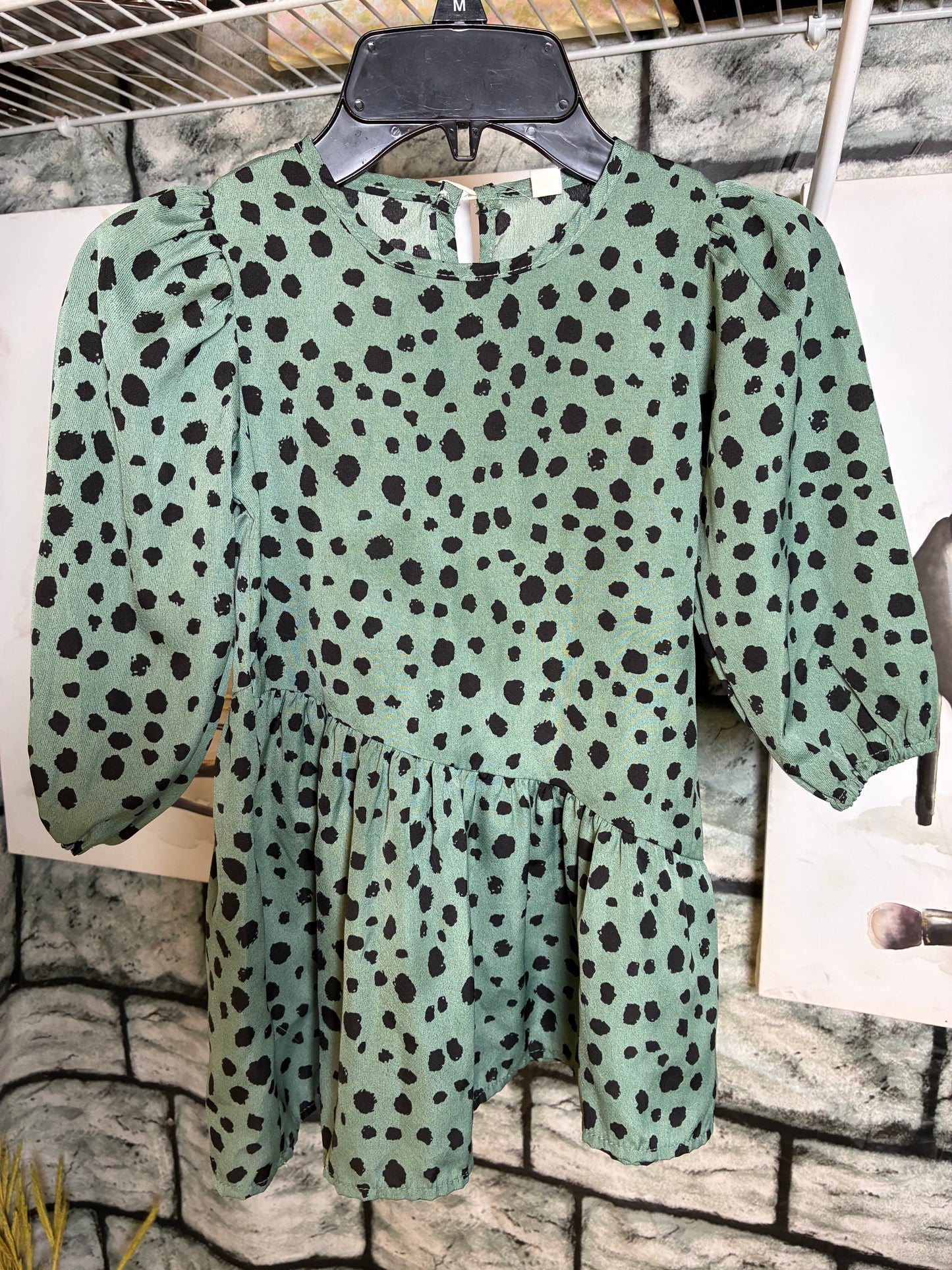 Green Black Print Dress Girls sz 100 = US sz 5