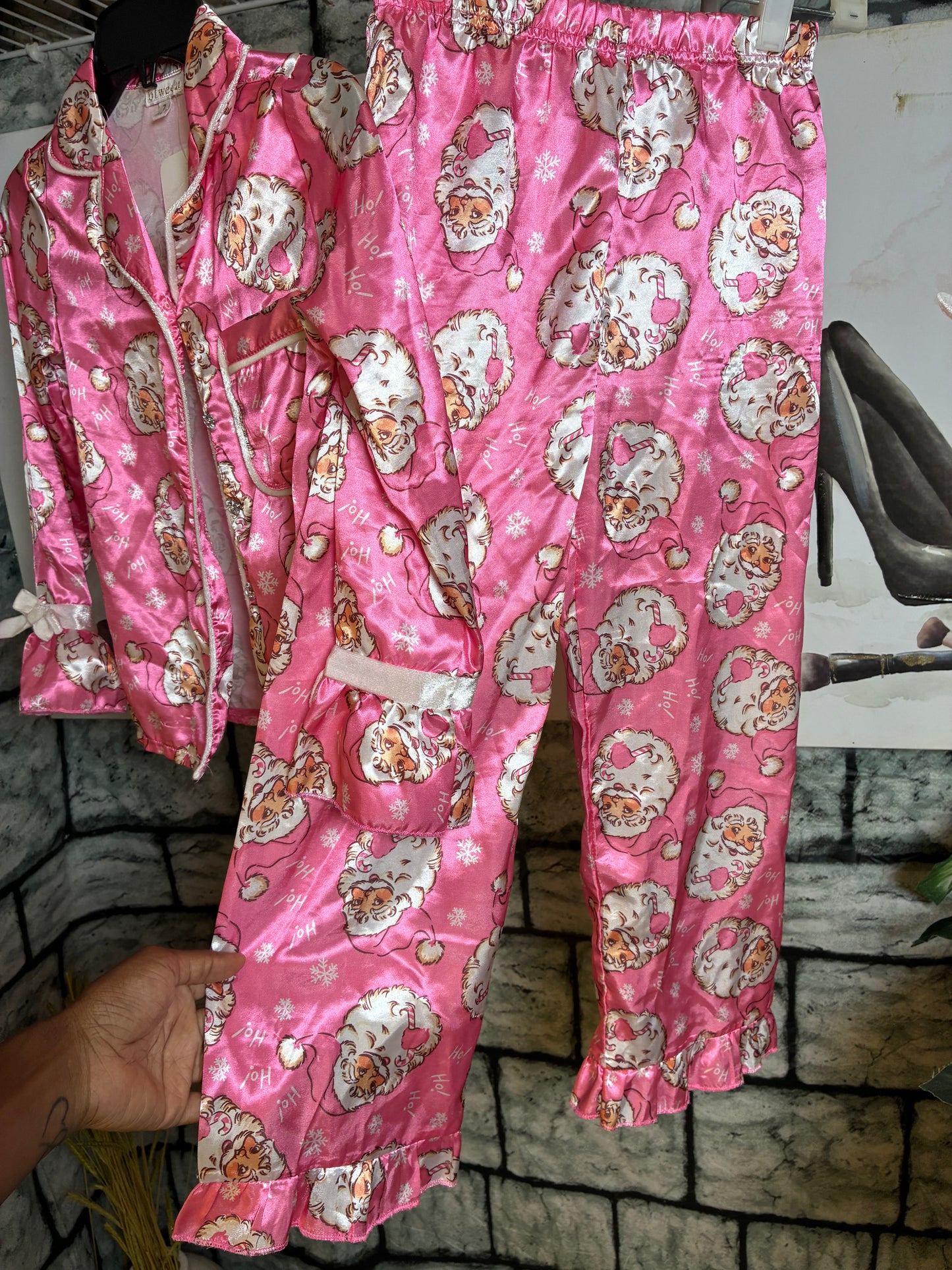 Btween Pink Santa PJ Set Girls sz 7