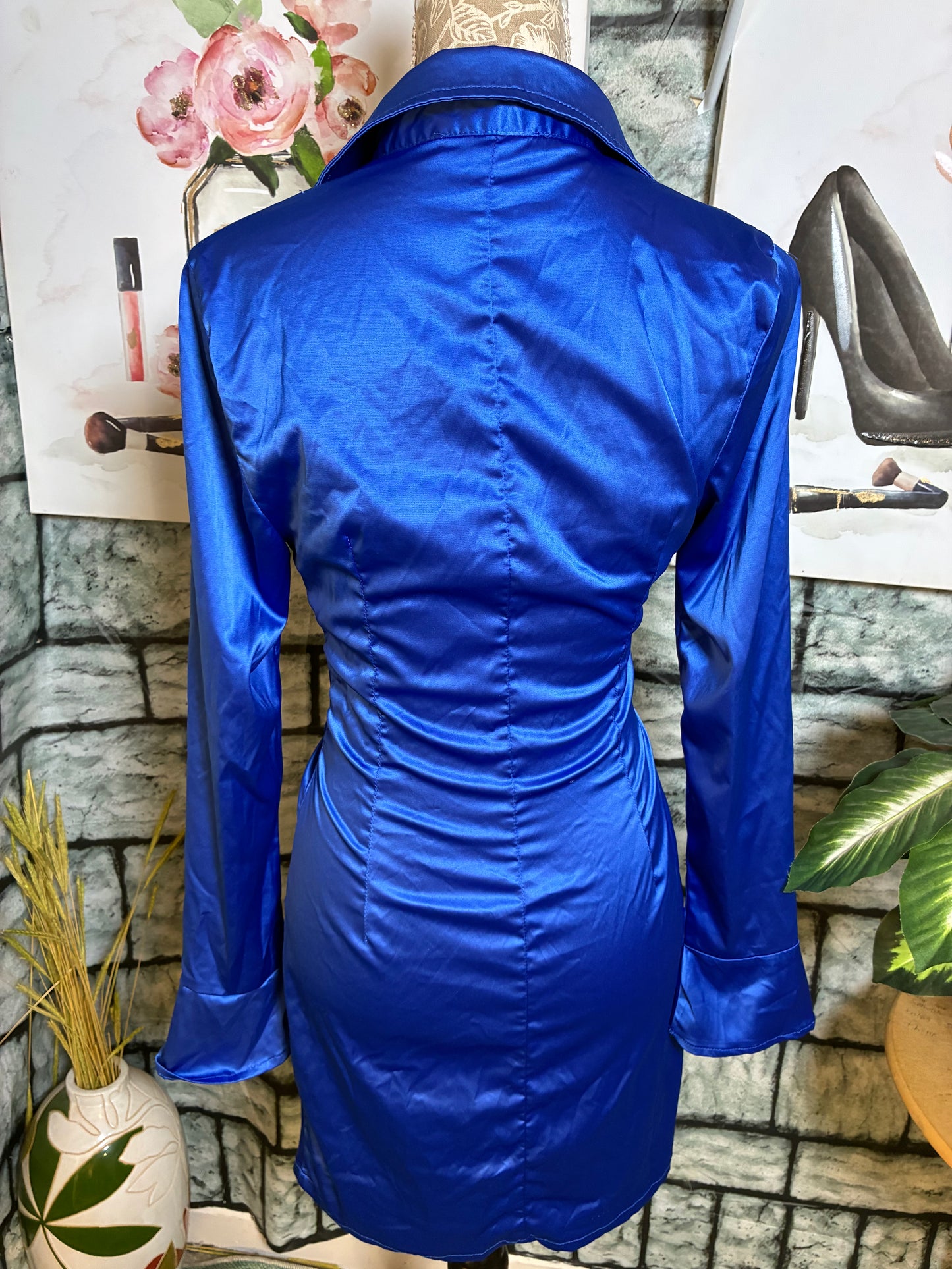 Glamaker Blue Button Women Dress Women sz Large