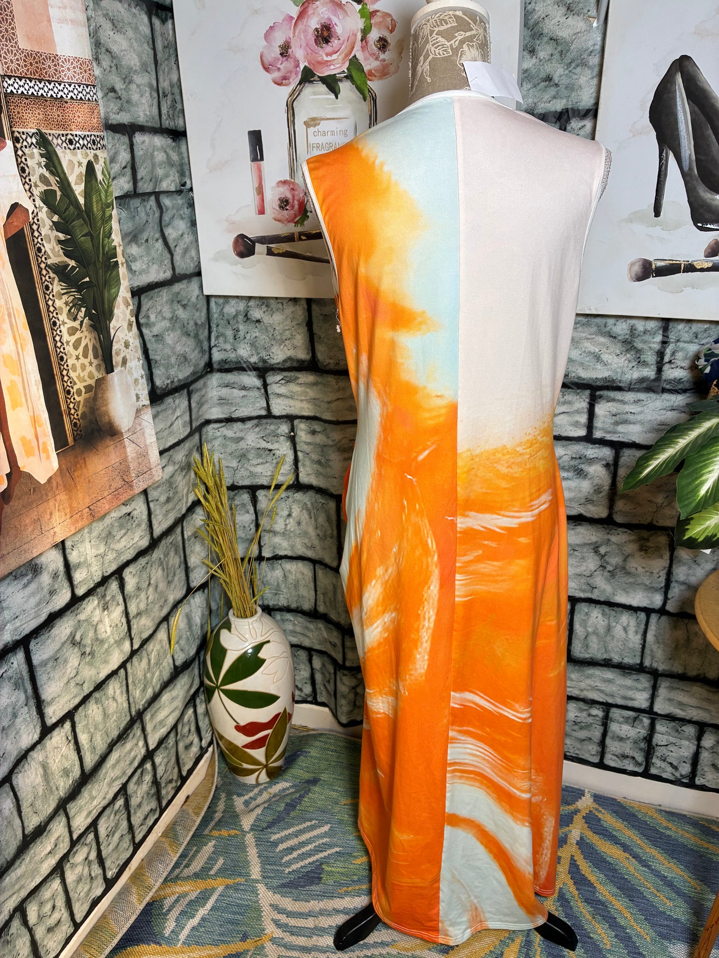 Orange White Dress Women sz 2XL (best fit 1XL)