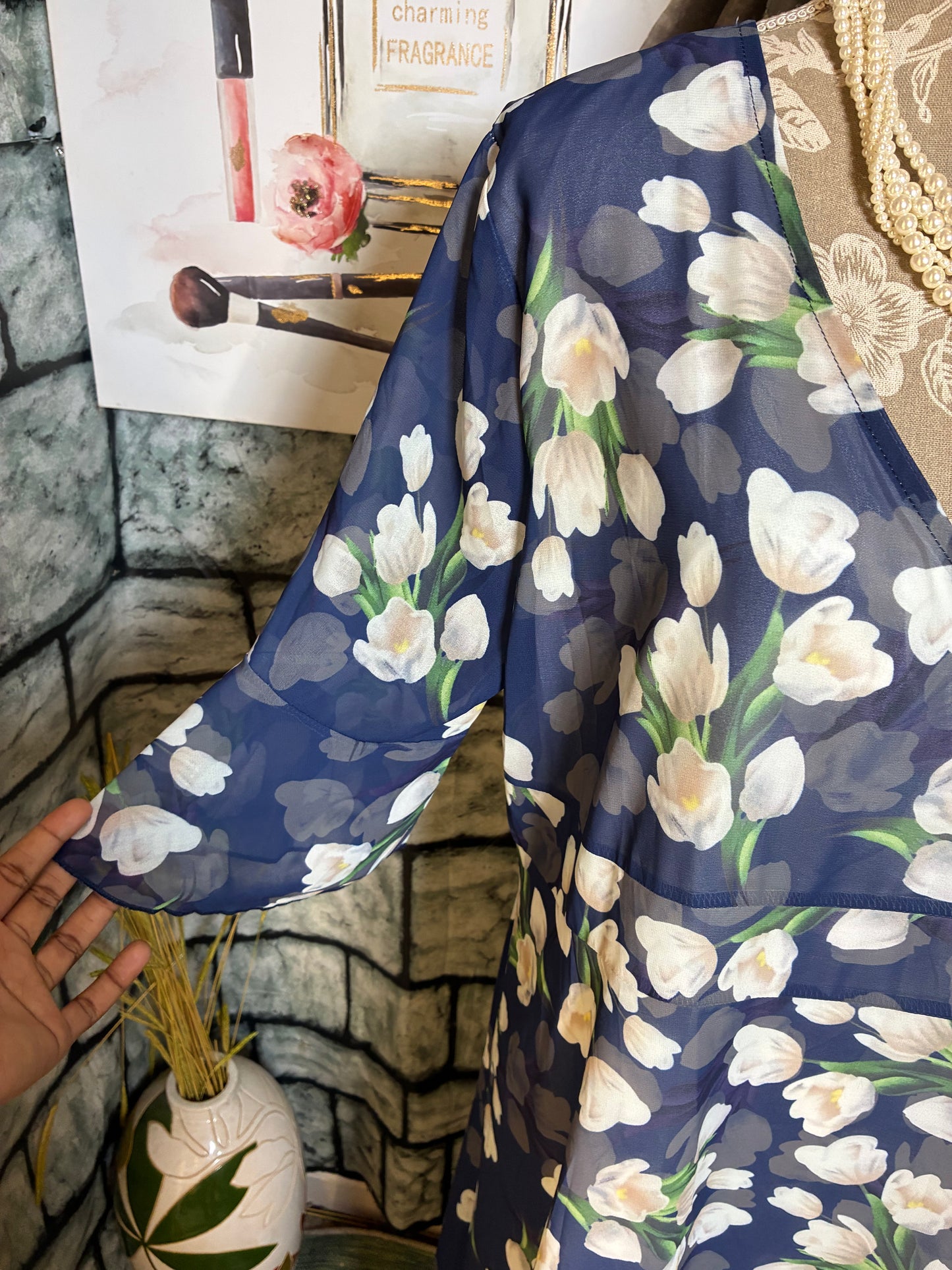 NEW Blue Floral Dress Women sz 2XL (Best fits XL)