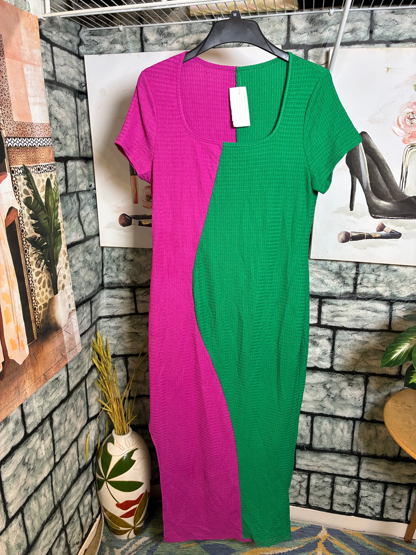 Shein Pink Green Dress Women sz 2XL