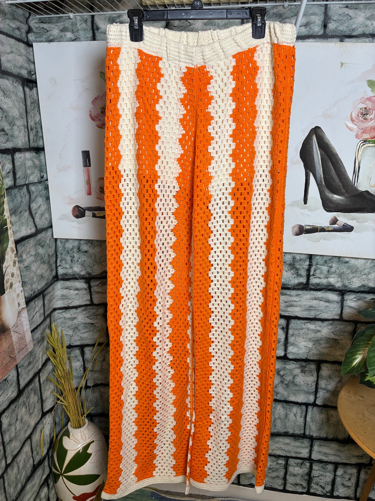 NEW Fashion Nova Orange Beige Knitted Pants Women sz 1XL