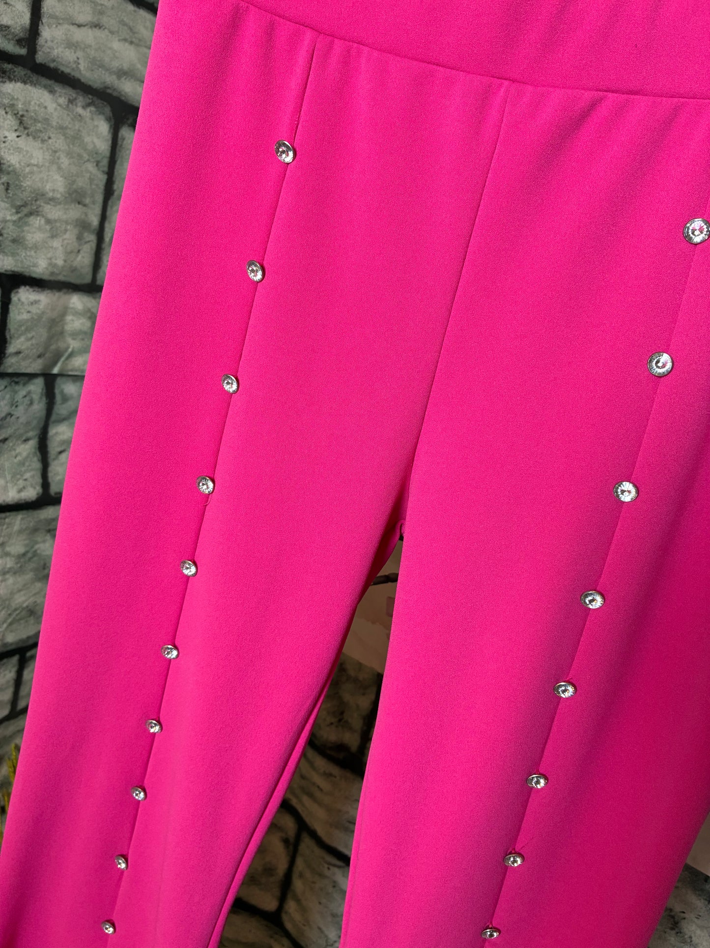 NEW Pink Rhinestone Wide Leg Pants Women sz Large