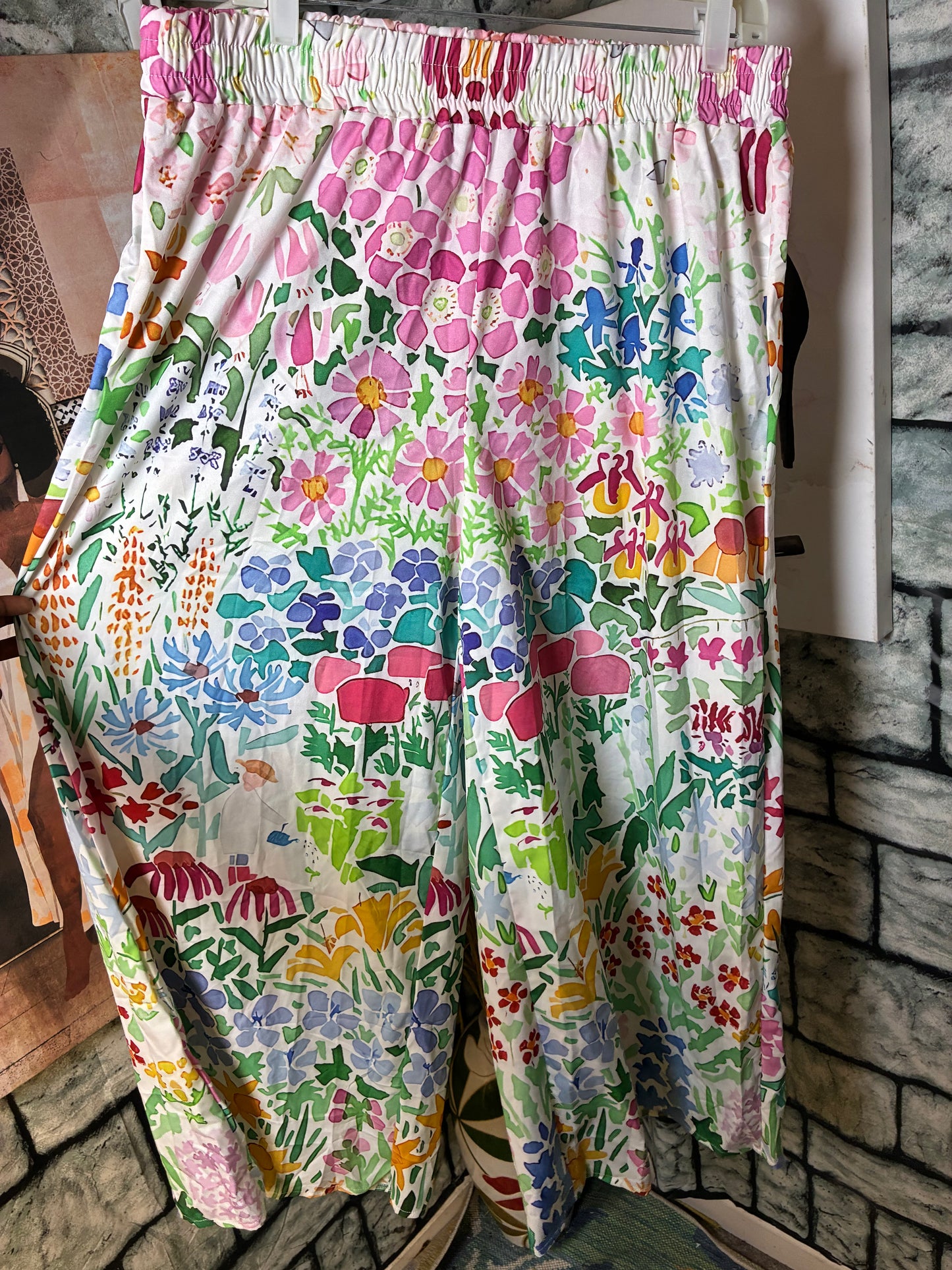 White Colorful Pants Women sz 2XL