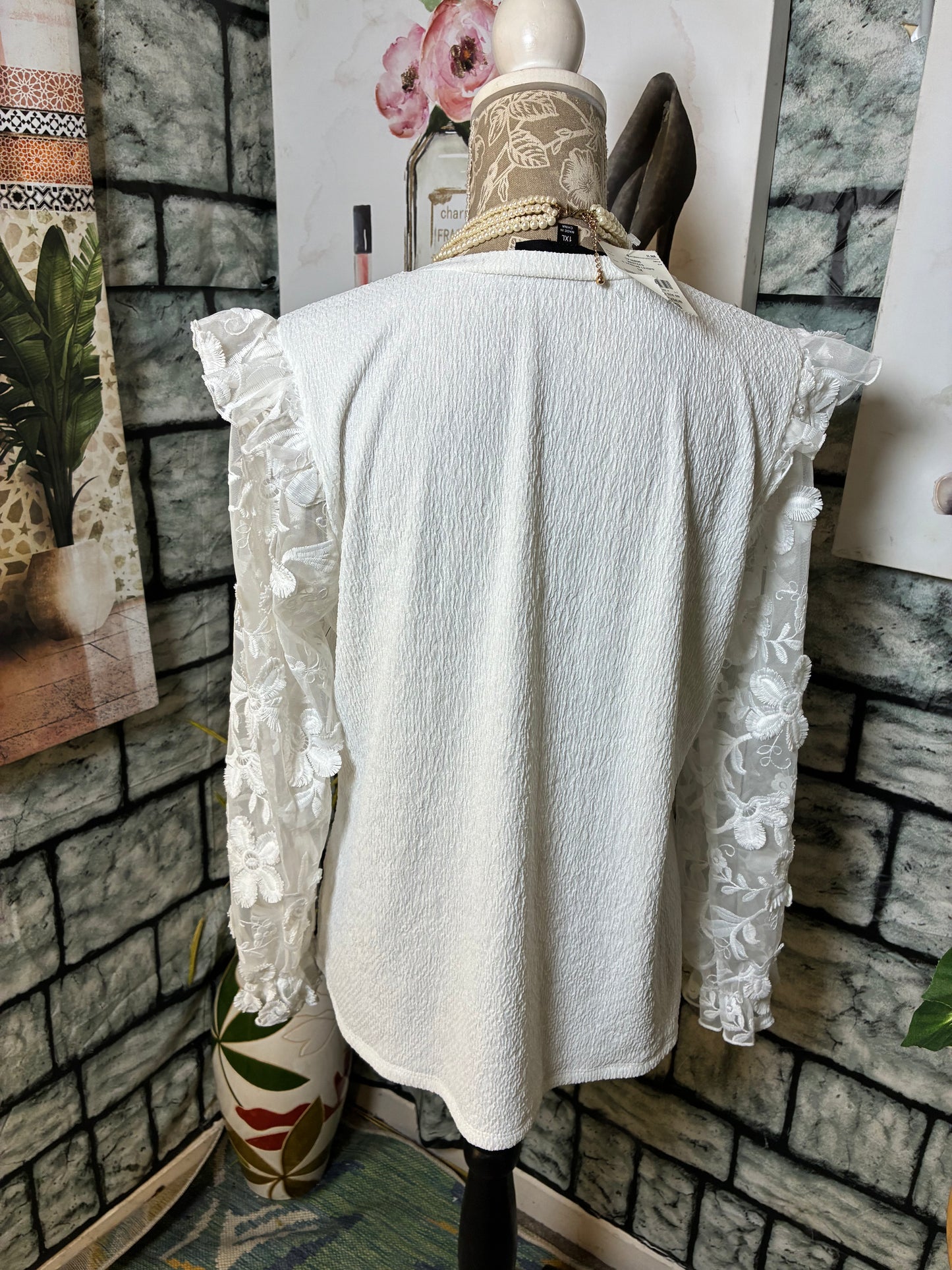 NEW Alice Blue White Print Blouse Women sz 1XL