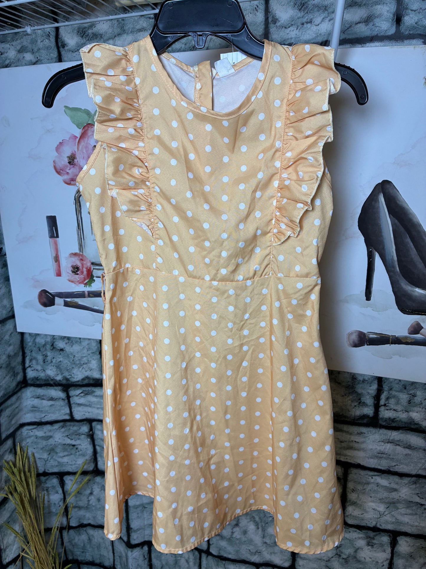 Shein Yellow Polka Dot Dress Girls sz 140 = sz 10