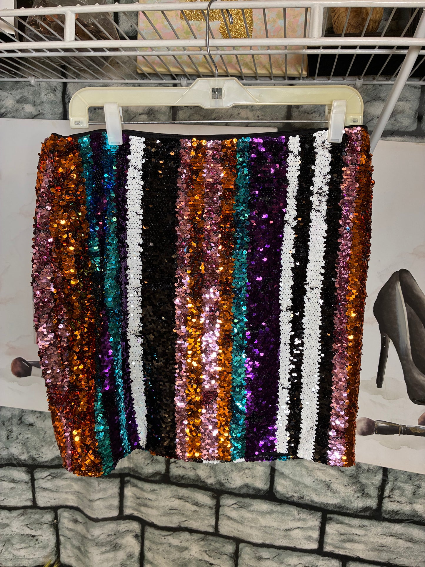 Meek Colorful Sequin Skirt Women sz Large