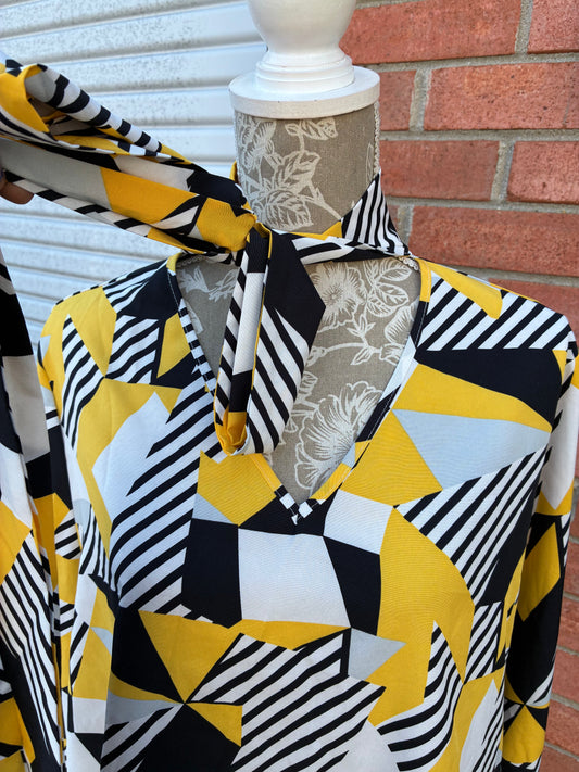 Shein yellow Black White Blouse Women sz 2XL