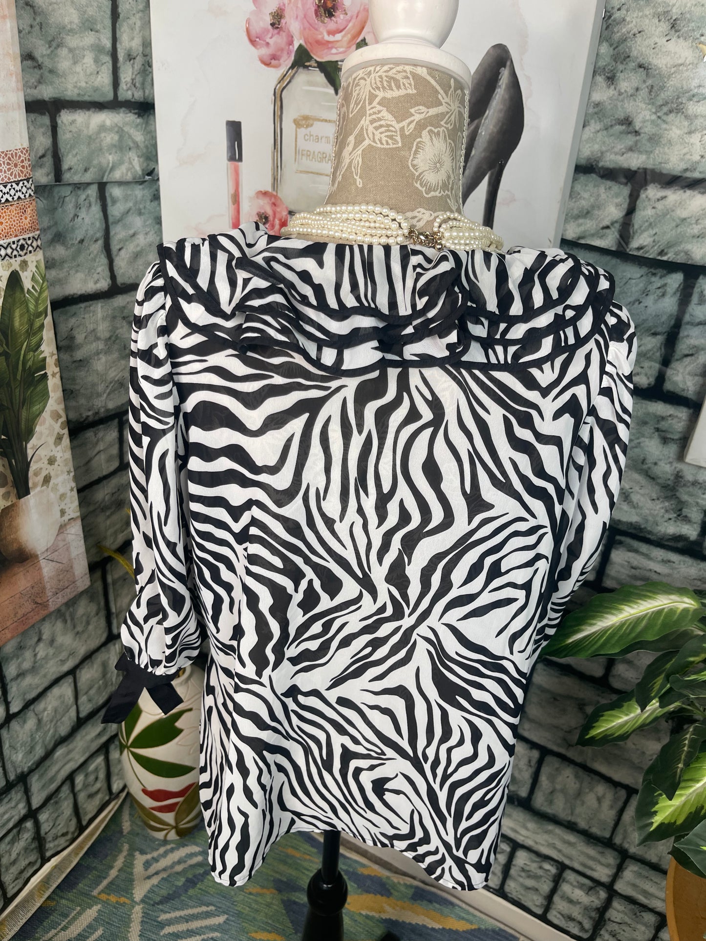 Simonton Says Black White Button Blouse Women sz Medium