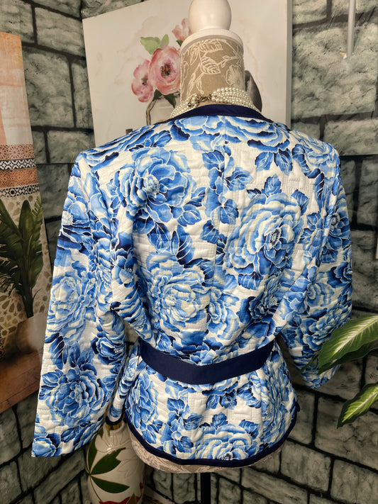 Isaac Mizrahi Blue Print Blazer Top Women sz Large