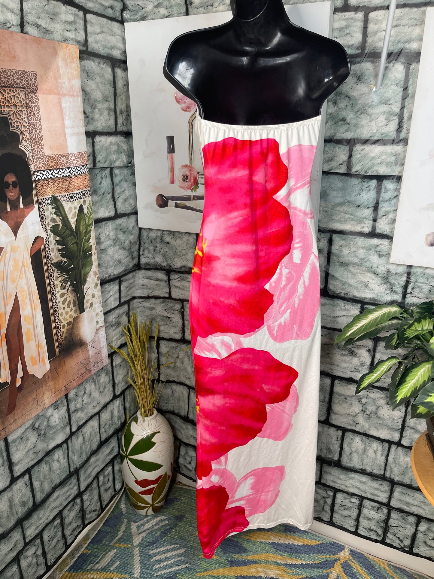 Pink White Floral Dress Women sz Small
