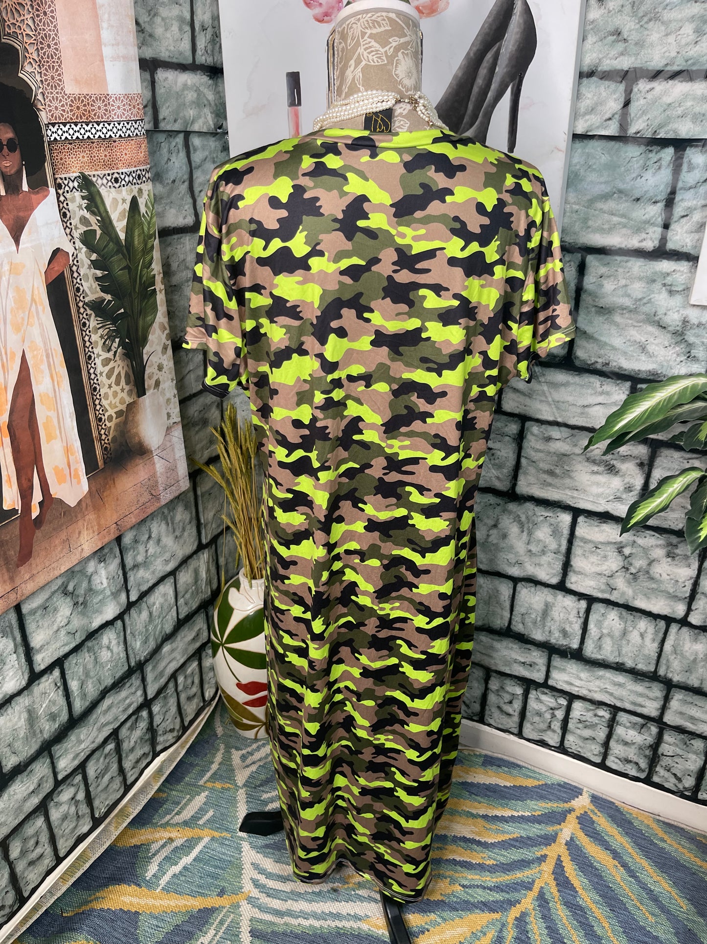 Green Tan Camo Blouse Women sz 3XL