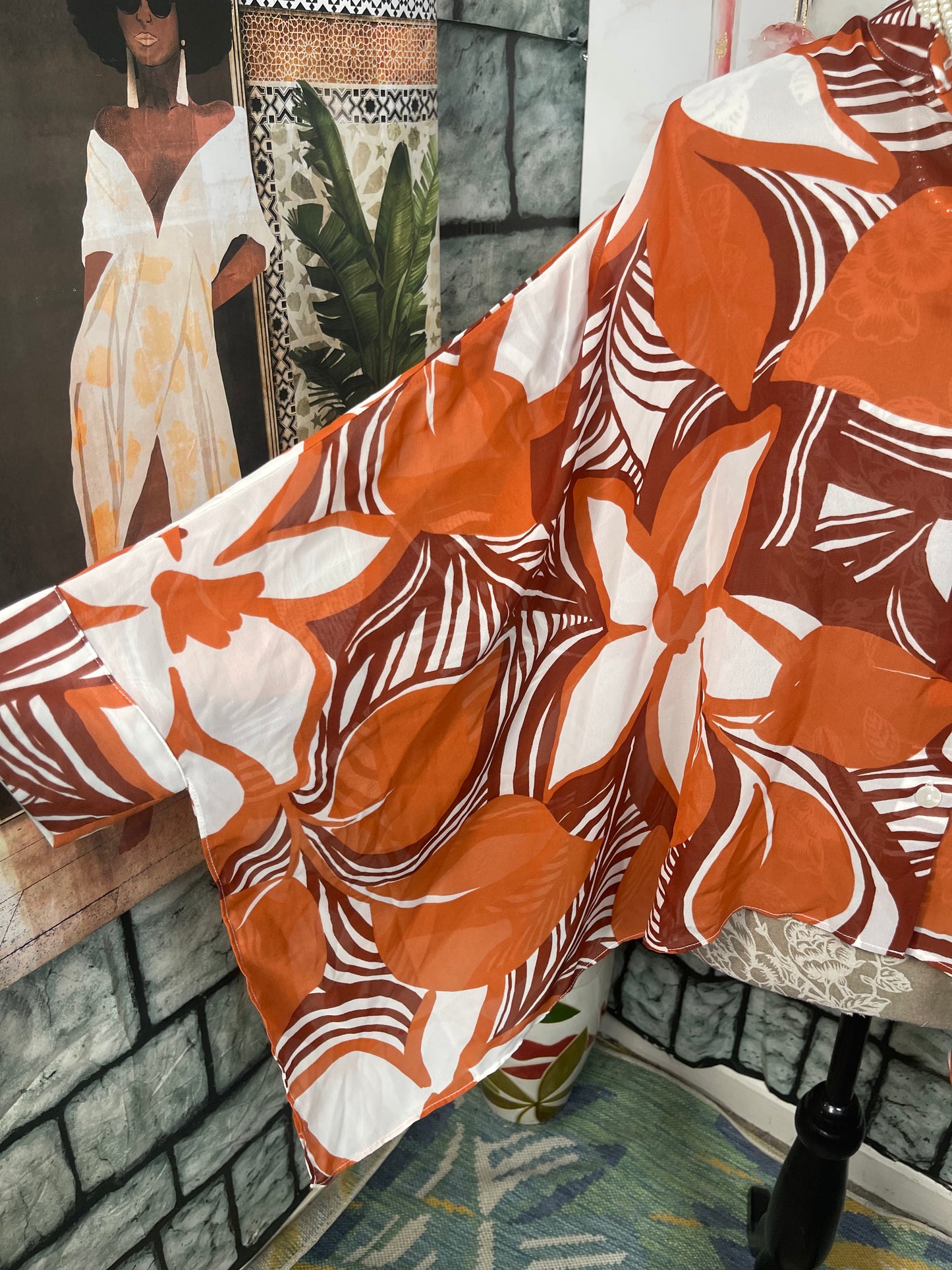 Nicole Miller Orange Print Blouse Women sz Large