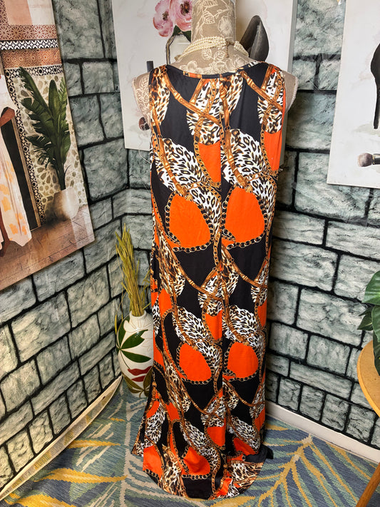 Shein Black Orange Print Dress Women sz 3XL