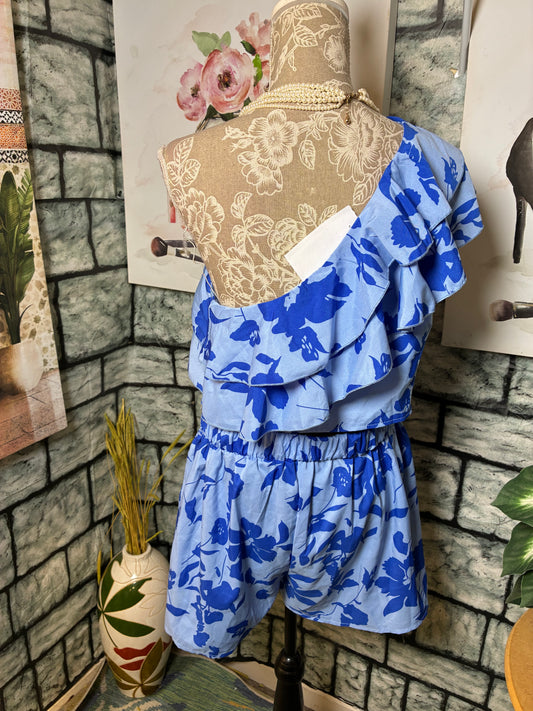 Shein Blue Floral 2 Piece Pants Set Women sz Large