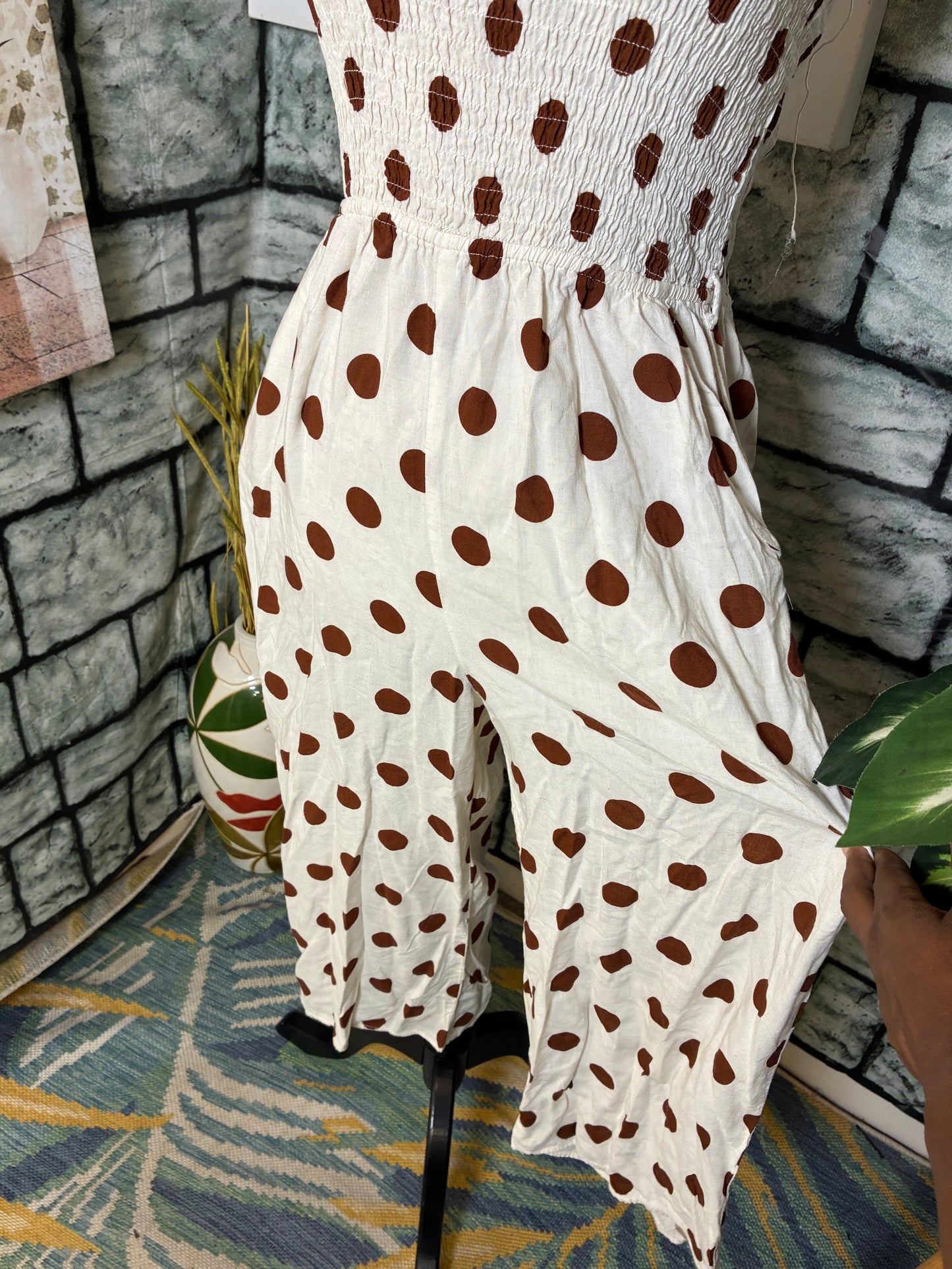 Monteau Tan Brown Polka Dot Jumpsuit Women sz Medium