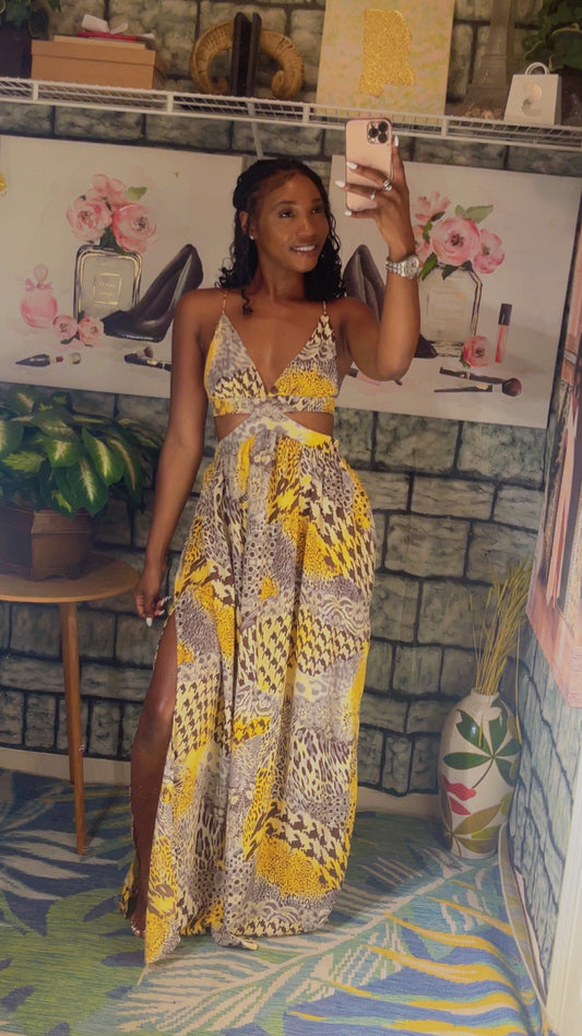 Shein Brown Yellow Dress Women sz Medium