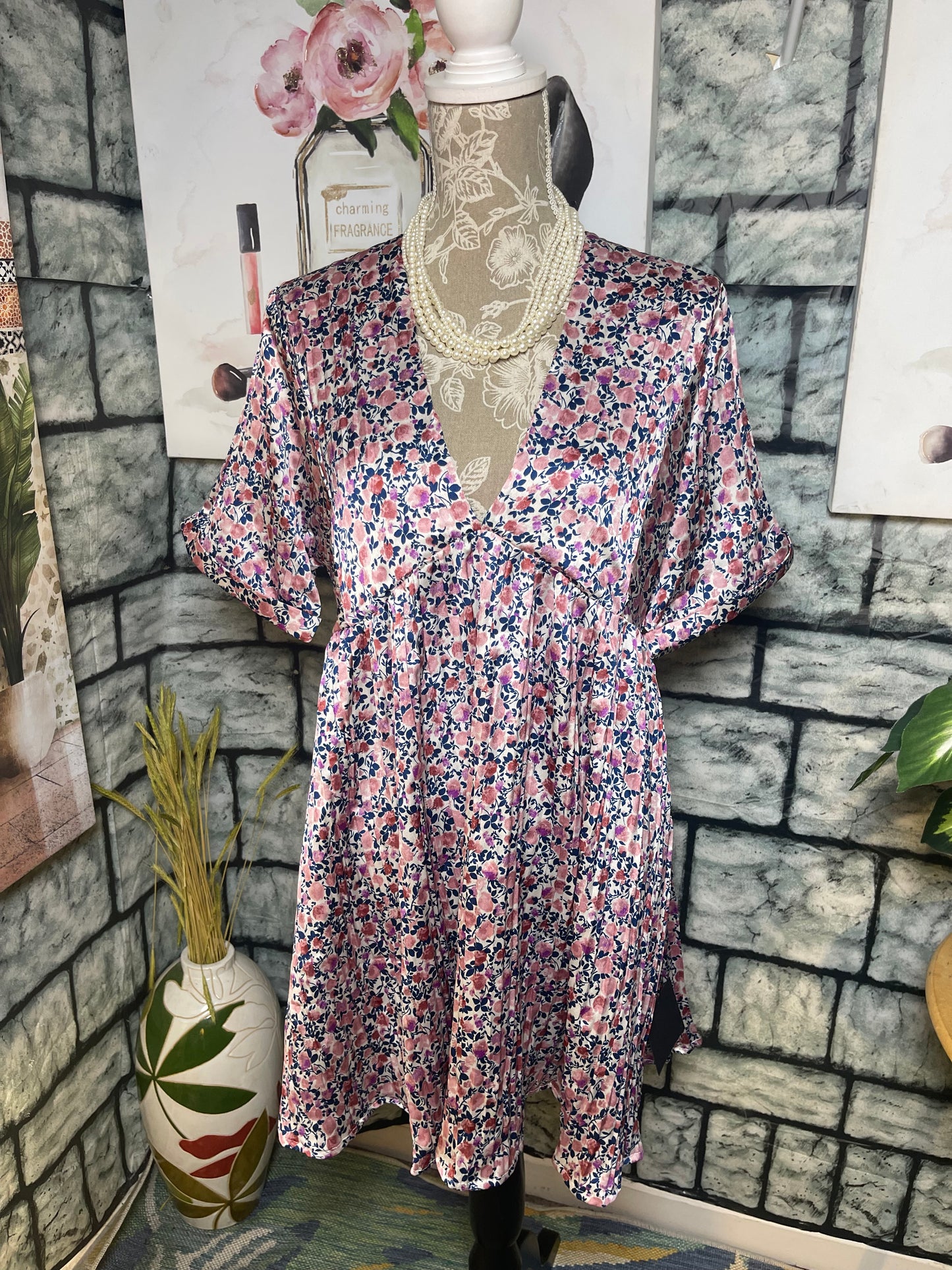NEW Lulus Pink Blue Floral Dress Women sz Large